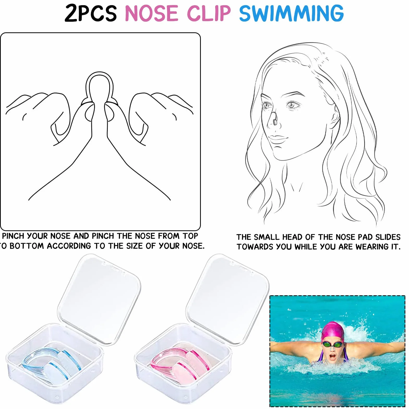 Pinza Nariz Natación Niños Adulto 2 Pcs con Caja De Almacenamiento