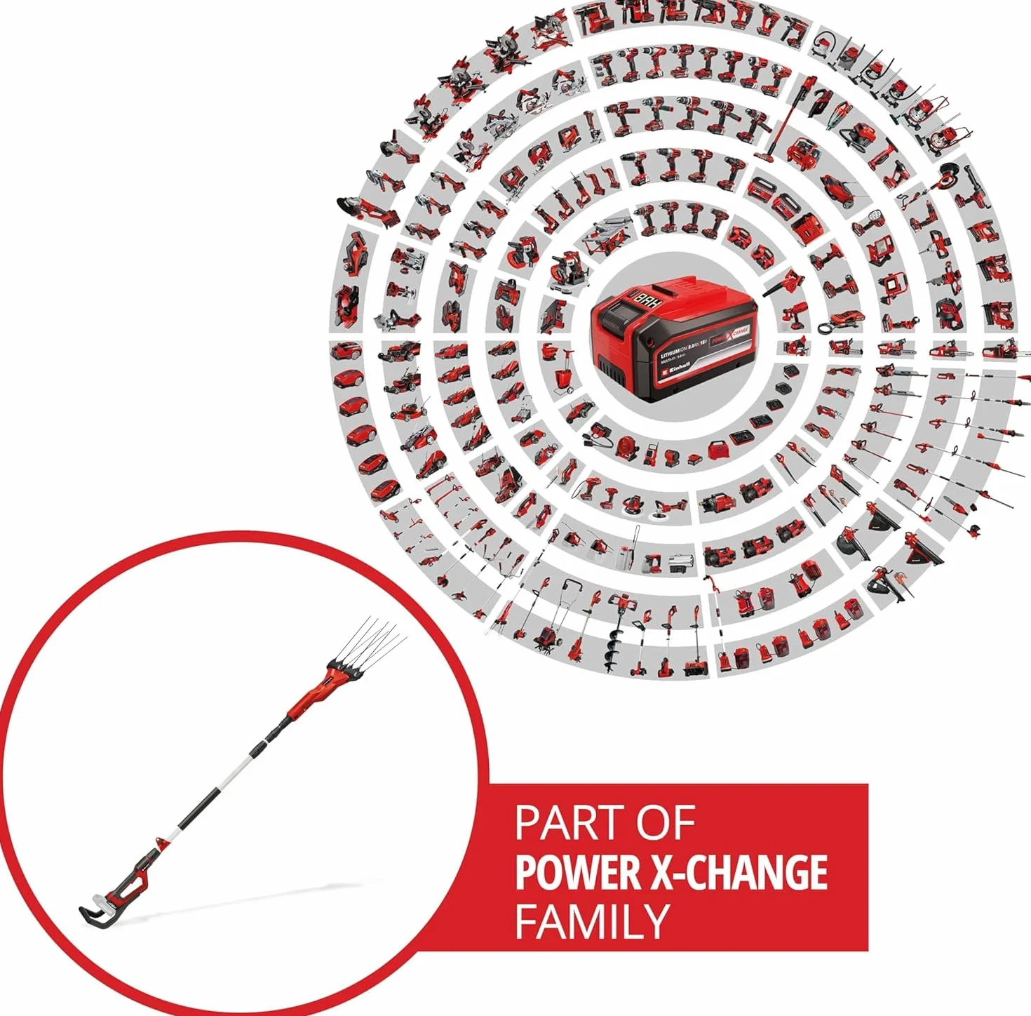 Einhell Vareador de aceitunas con batería GE-FS 18/53 Li-Solo Power X-Change (18 V, 53 cm de anchura de trabajo, 310 cm de longitud total, telescópico, dientes intercambiables, sin batería)