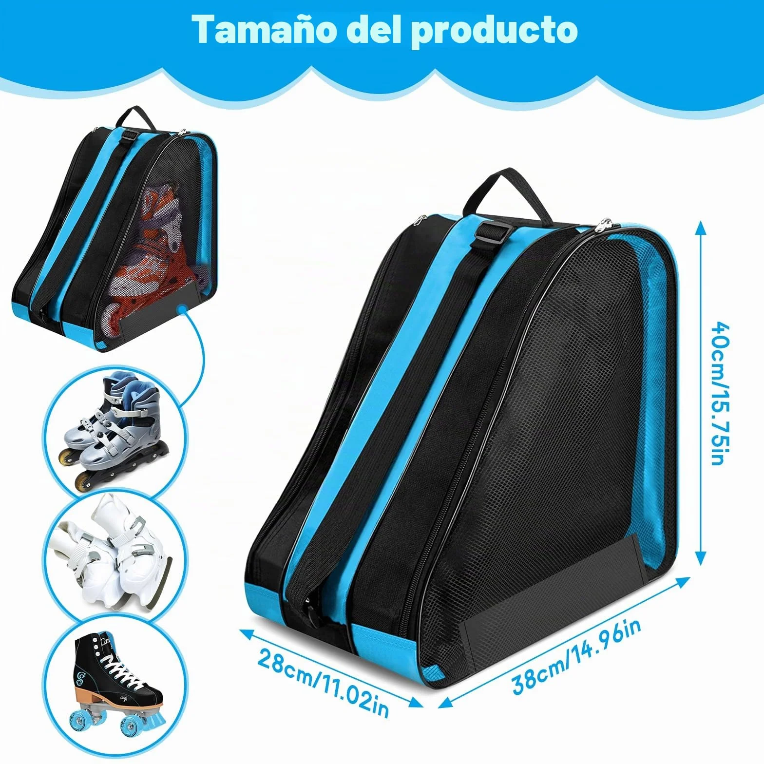 Mochila para Patines en Linea Bolsa Patines Niña Adulto 3 Compartimentos