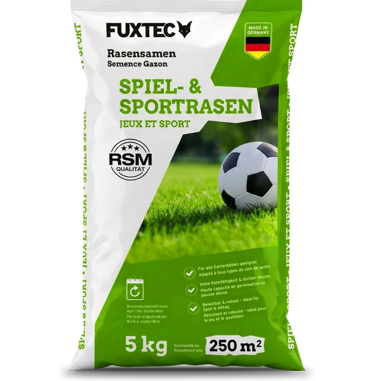 FUXTEC FX RSSP5 Semillas de césped de jardín 5 kg para 250 m² resistente a pisadas