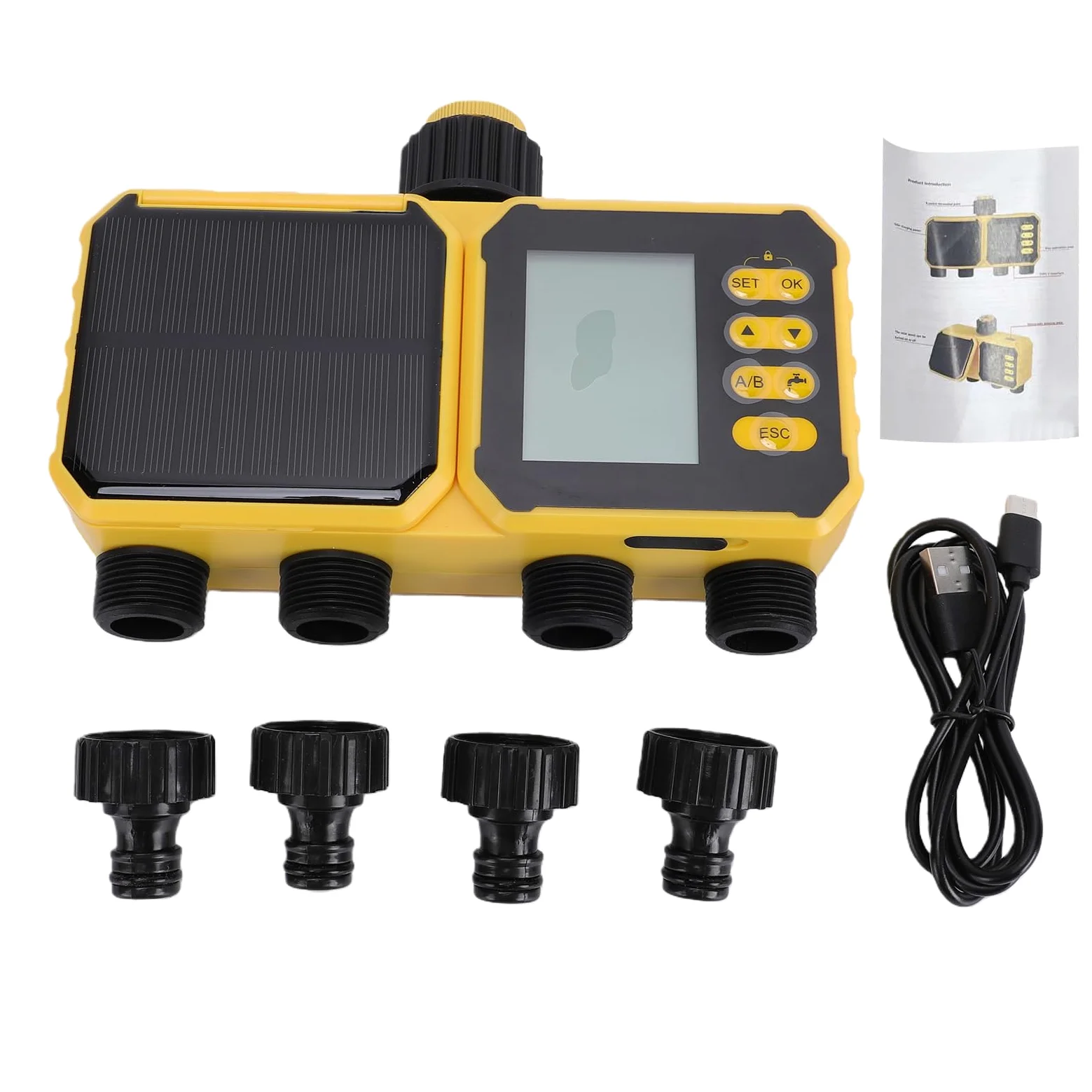 Rengue Temporizador de Manguera Inteligente, Controlador de Riego Solar con Sensor de Lluvia y Batería de 2800 MAh, Temporizador de Riego ABS IPX5 para Jardín, Césped, Invernadero, Uso por Goteo y