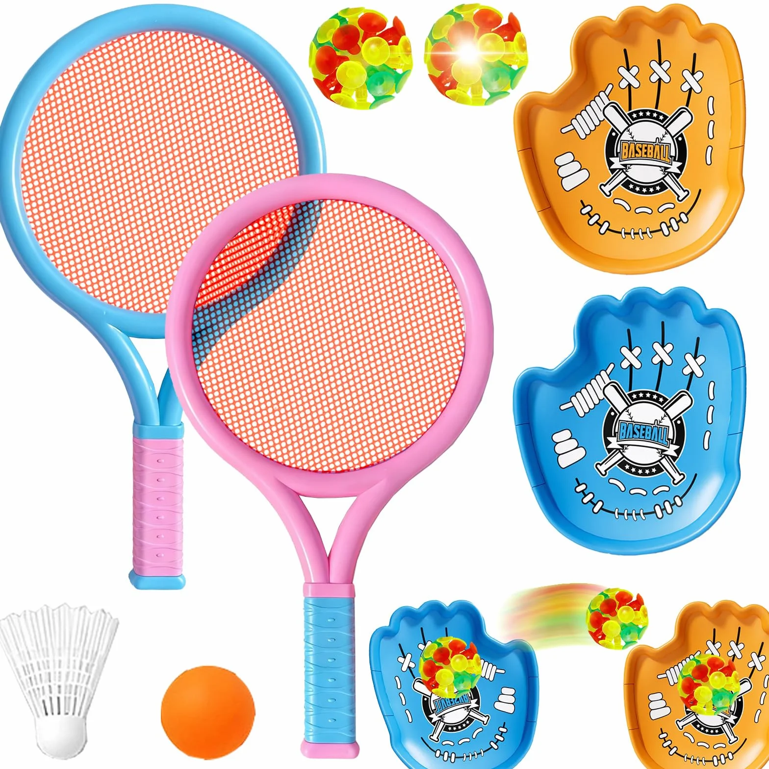 Juego de bádminton 3 en 1 dinosaurio raqueta tenis 6 tipos pelotas deportes aire libre interior