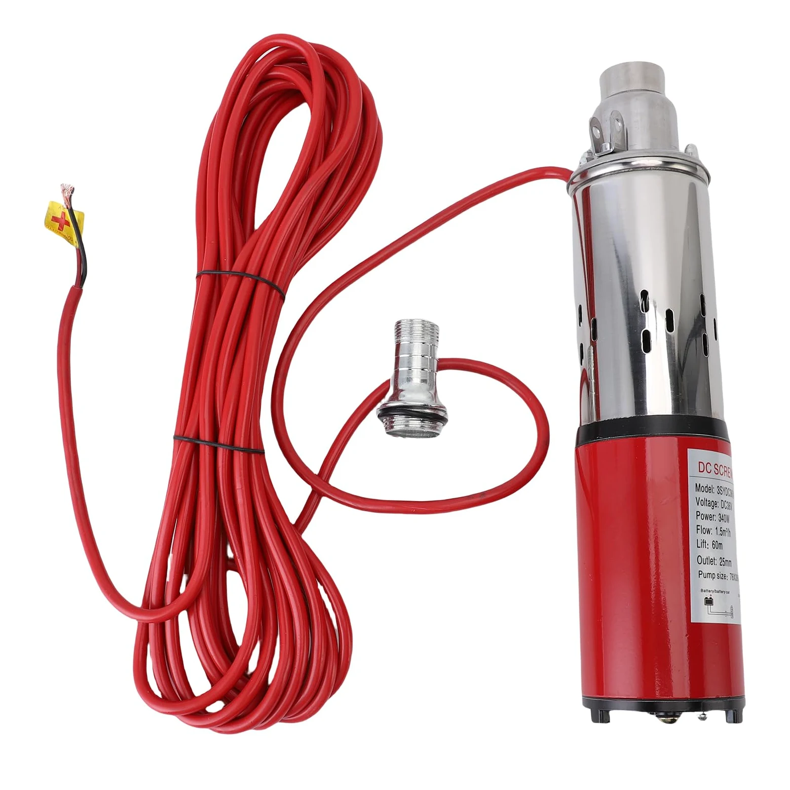 Jeffergarden Bomba Solar de Pozo Profundo, Bomba de Agua Sumergible de Acero Inoxidable de 340 W con Sellos de Goma PTFE y Motor Totalmente de Cobre, para Entrada de Agua de Río, Riego de