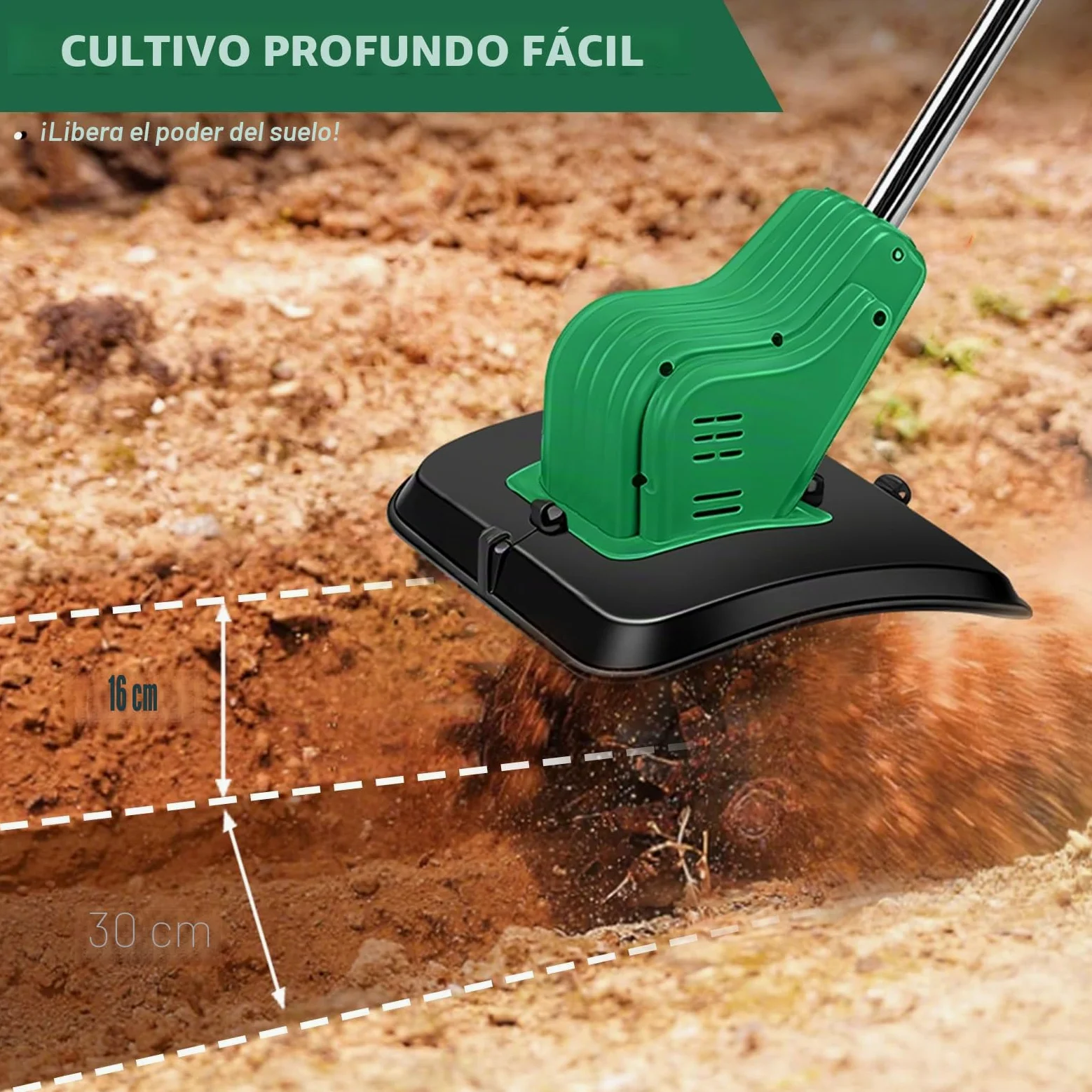 Motoazada para huerto, azada eléctrica, para Makita 18V batería, con Profundidad de Trabajo de 16 cm, Ancho de Trabajo de 30 cm, Velocidad de 300 RPM, Mango ergonómico, para Cultivo de jardín