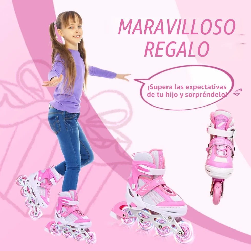 Patines en línea ajustables 4 tamaños niños niñas adultos interiores exteriores