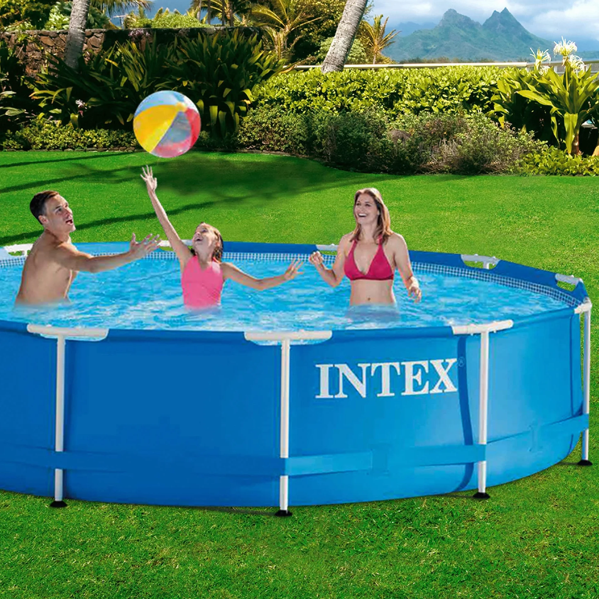 Intex piscina con estructura metalica tubular redonda (ø) 3.66 x (h) 0.76m, Color Azul