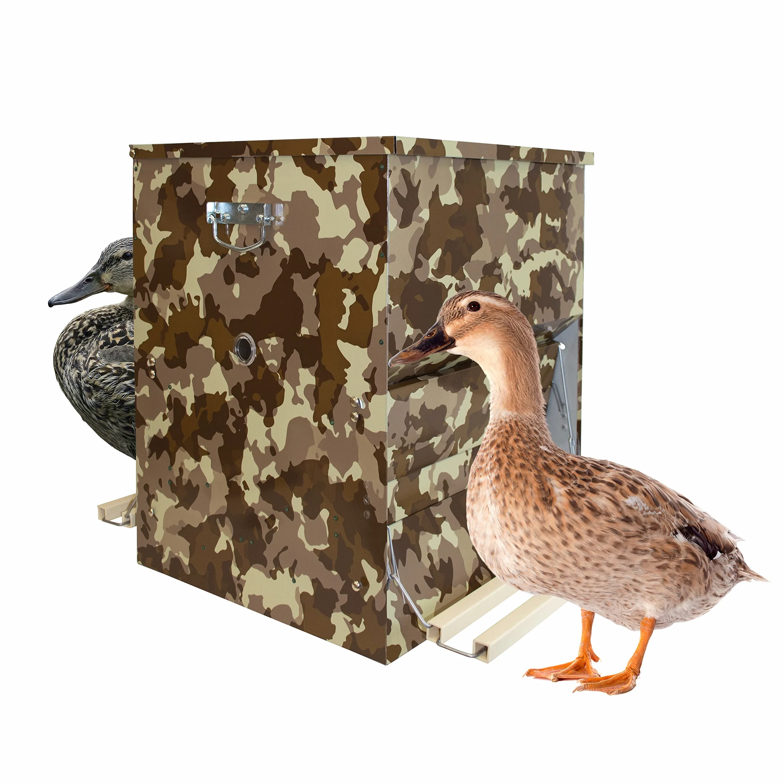 Tolva Autoservicio para Gallinas - Comedero AntiRatones y Antipájaros - Gran Capacidad (50 kg) - Pedal a Dos Caras - Diseño Camuflaje