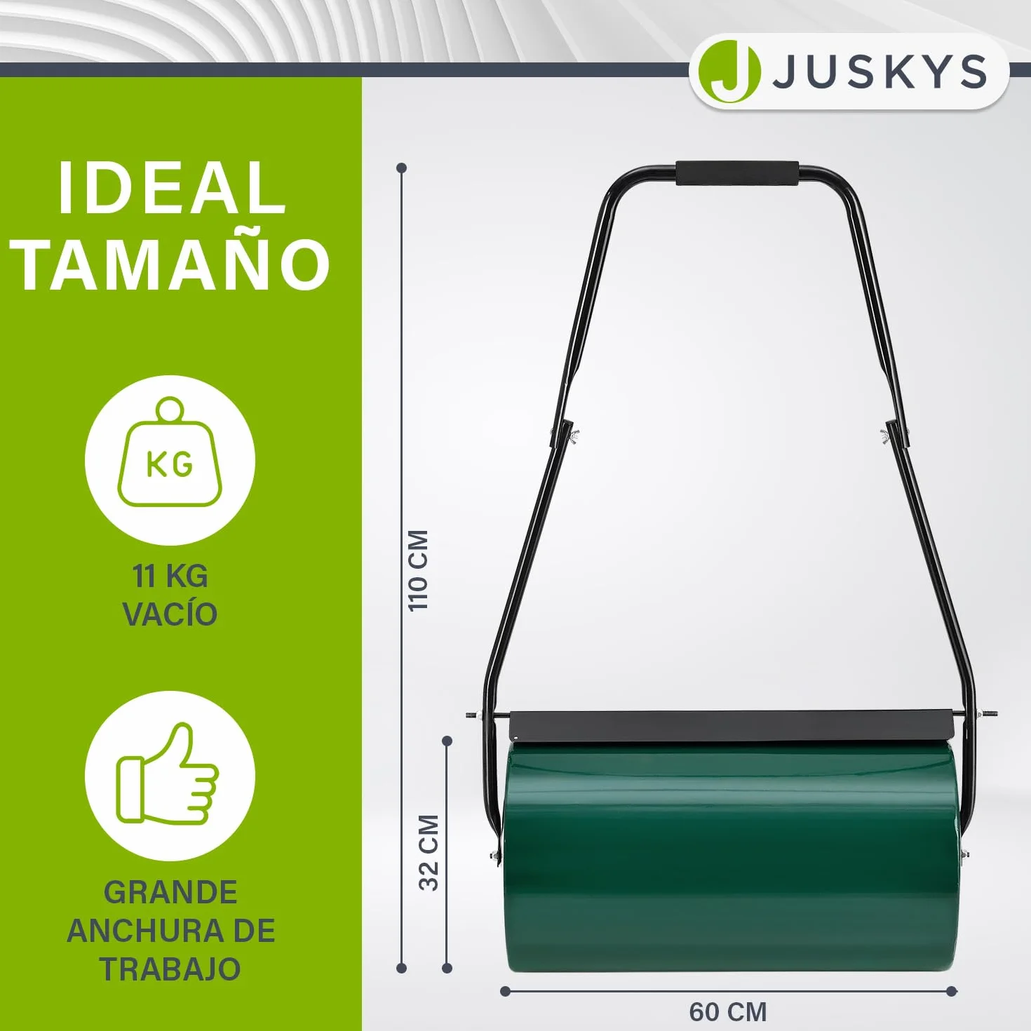 Juskys Rodillo de césped jardín Fritz con Deflector de Suciedad - Rodillo Manual rellenable de Agua/Arena - 48 l / 60 kg - Rodillo de jardín de 60 cm - Rodillo para césped y Campo