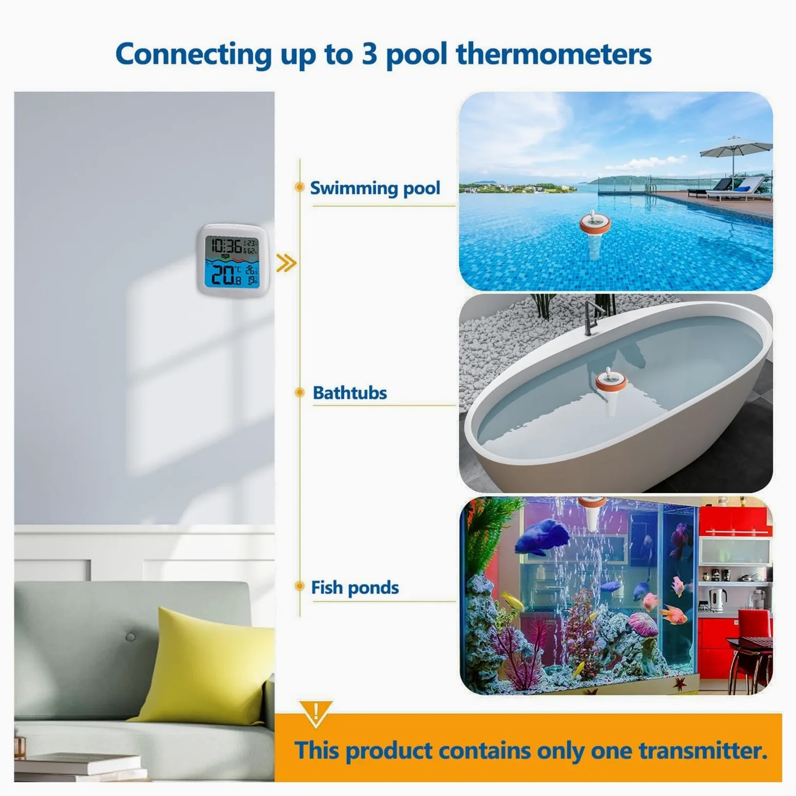 Termohigrómetro Termómetro Digital Flotante For Piscina, Control Remoto Inalámbrico, Termómetro Interior For Exteriores, For Piscina, Baño, Agua, Spas, Acuarios