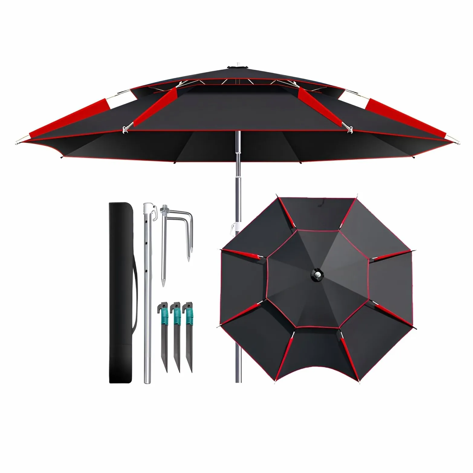 Sombrilla de Playa Antiviento, Sombrilla de Jardín Exteriores Protección UV, Inclinación Giratoria 360°, Parasol con Estaca y Bolsa de Transporte