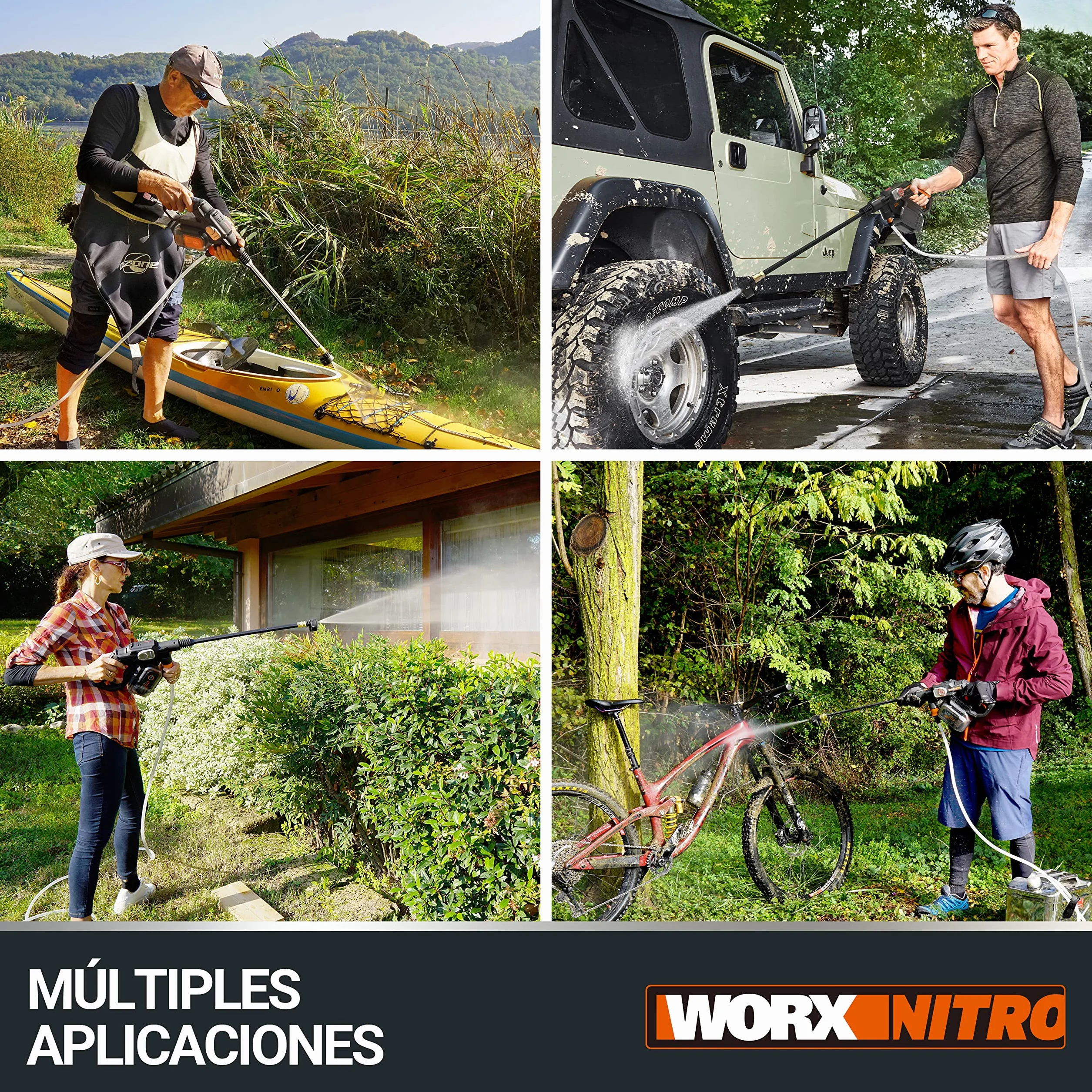 WORX Nitro WG633E Hdrolimpiadora 20V 4Ah, 56Bar, 220L/H, Limpieza de Coches y terrazas, batería y Cargador incluidos, compacta, Ligera y transportable para Limpiar en Cualquier Lugar