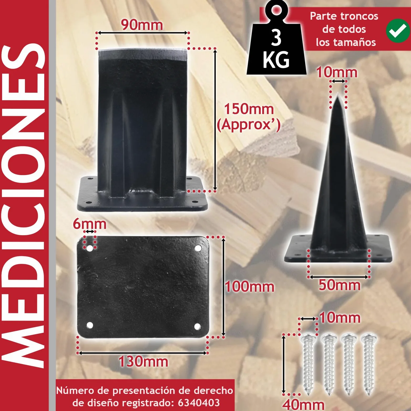 SPARES2GO Cuña para troncos 3 kg grande para partir leña