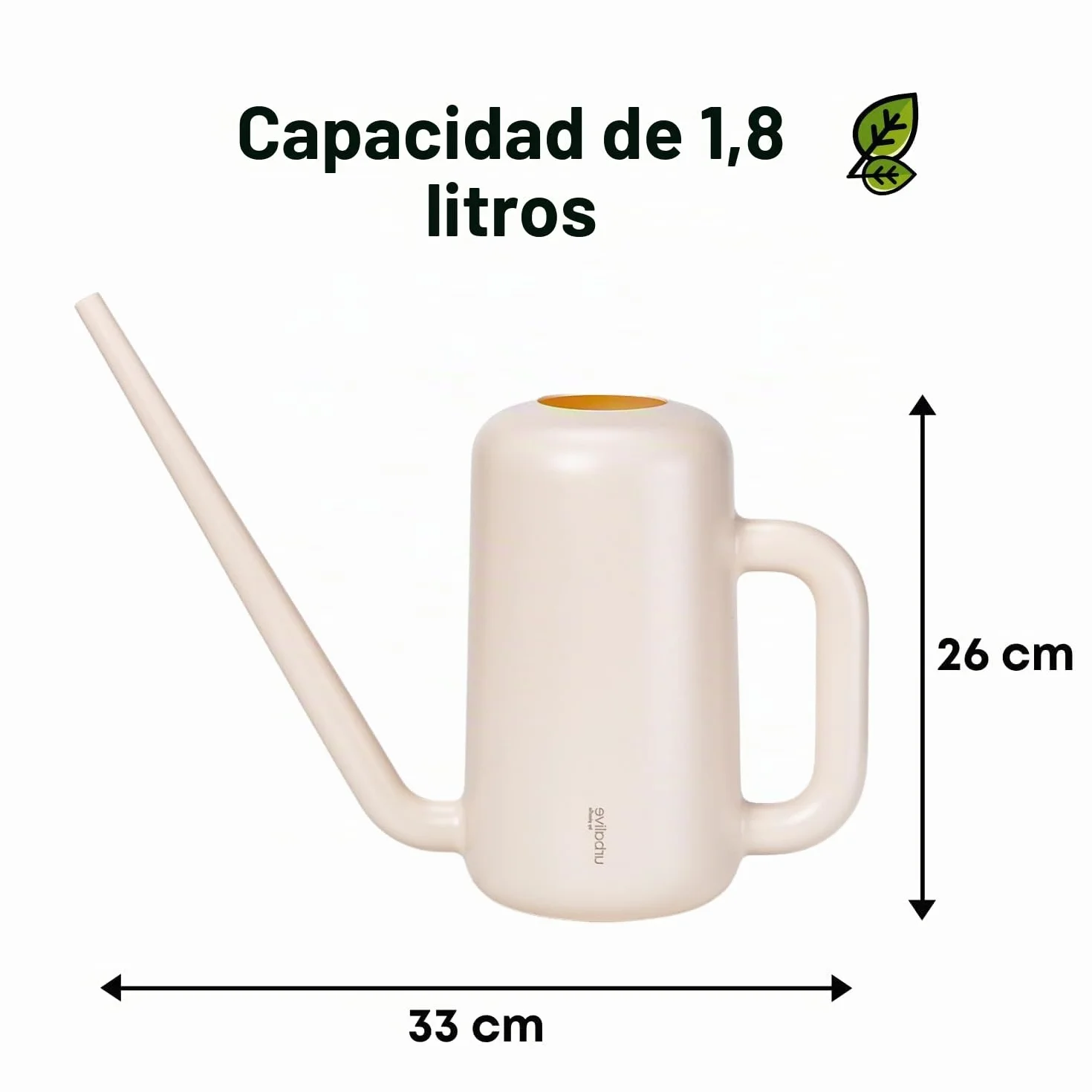 Plastia Regadera Pequeña para Plantas de Interior 1,8 L – Regadera Plantas con Pico Largo para Riego Fácil – Regaderas Jardín de Plástico Reciclado, Marfil