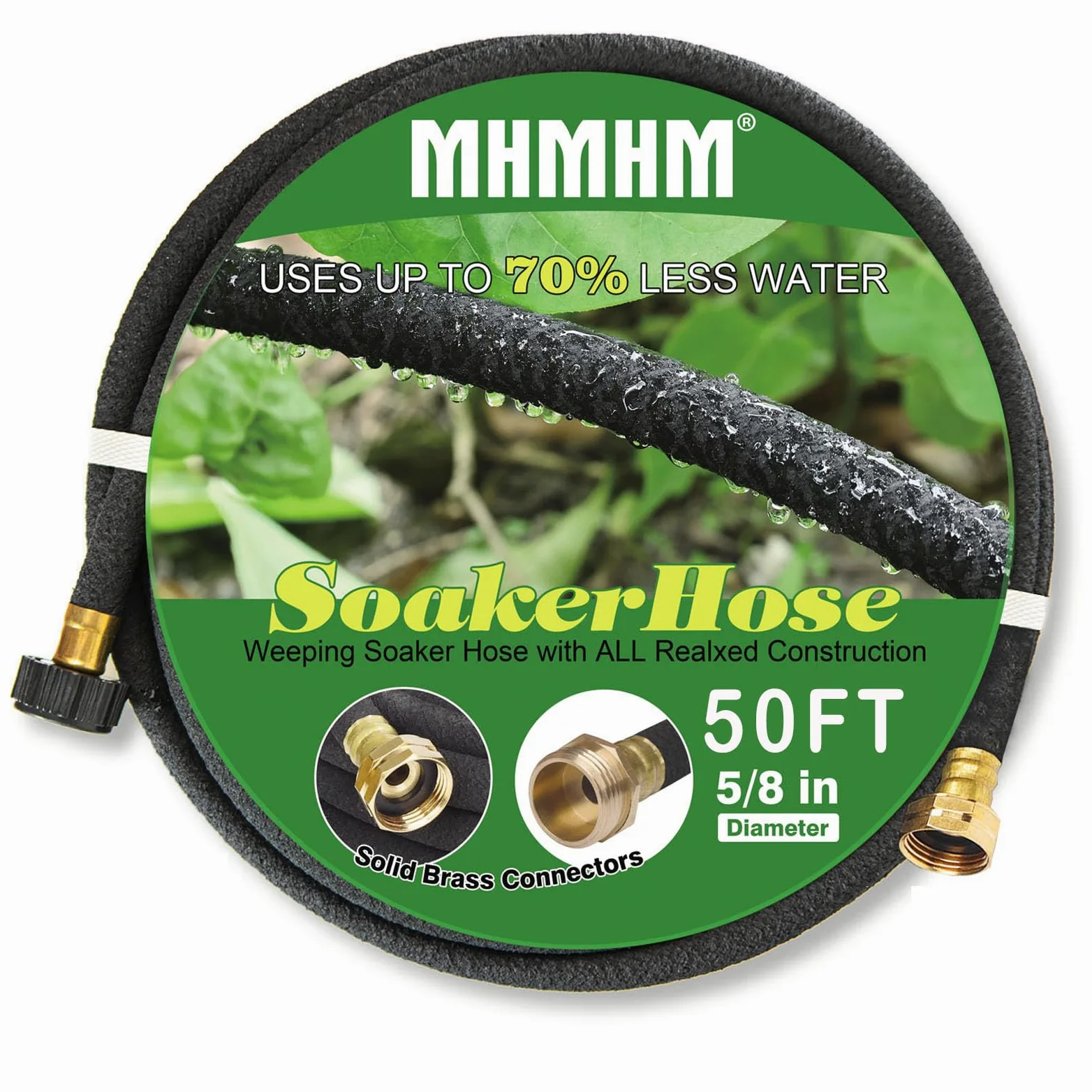 Manguera de remojo de 5/8 pulgadas para sistema de riego de manguera de goteo de jardín con ajuste de latón macizo para césped, parterres y huertos (50 pies)