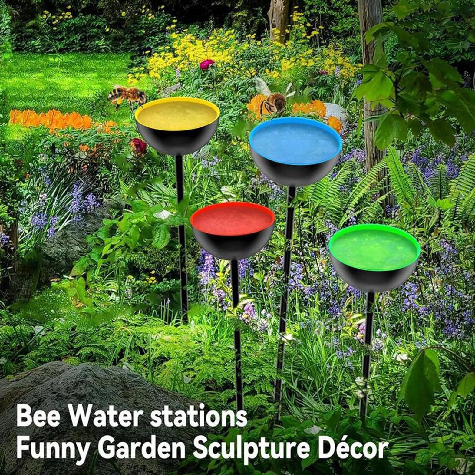 4 vasos de abejas para jardín de abejas sedientas, estación de riego de abejas, taza para beber insectos de abeja, comedero de agua de abeja, decoración de jardín