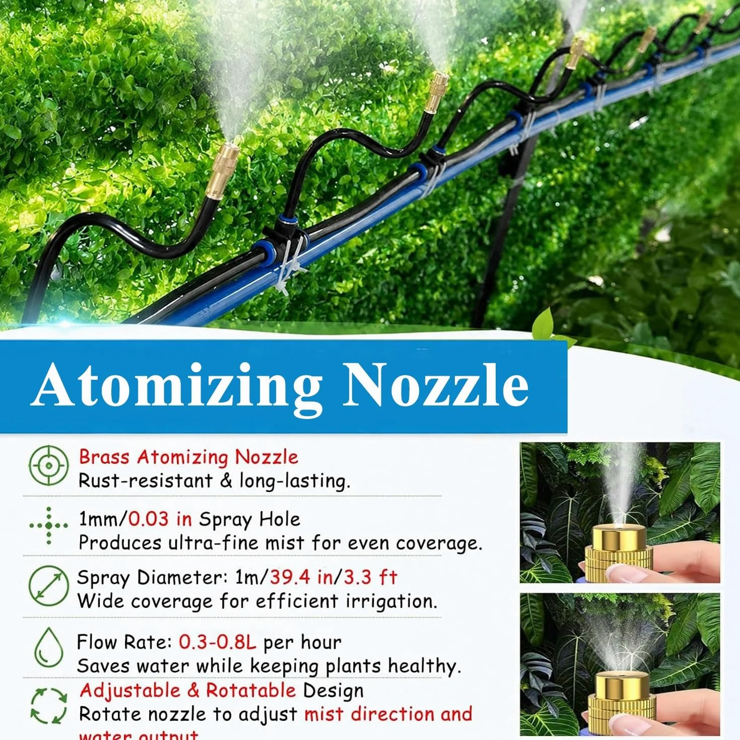 Kit de sistema enfriamiento por nebulización PE | Sistema de enfriamiento de nebulización de varios tamaños negros for patio al aire libre(20m/65.6ft)