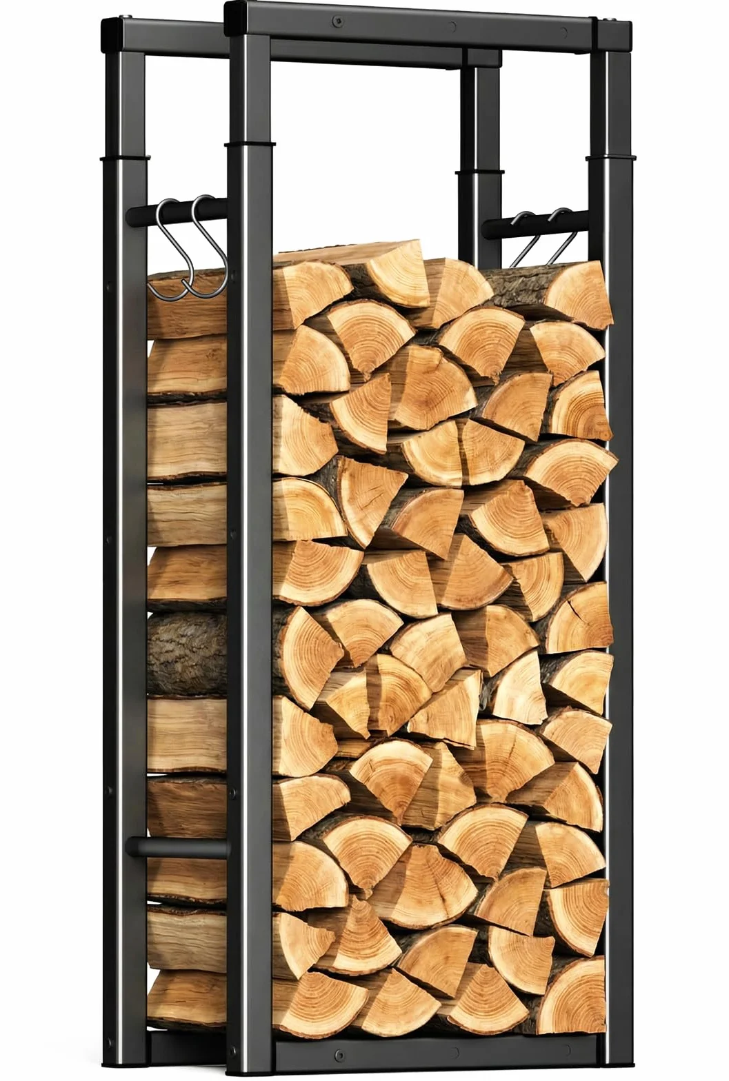 VOUNOT® Soporte de Madera, Estante de Registro de Chimenea, Leñera Registro de Leña, Soporte de Almacenamiento de Madera para Interiores y Exterior, Negro
