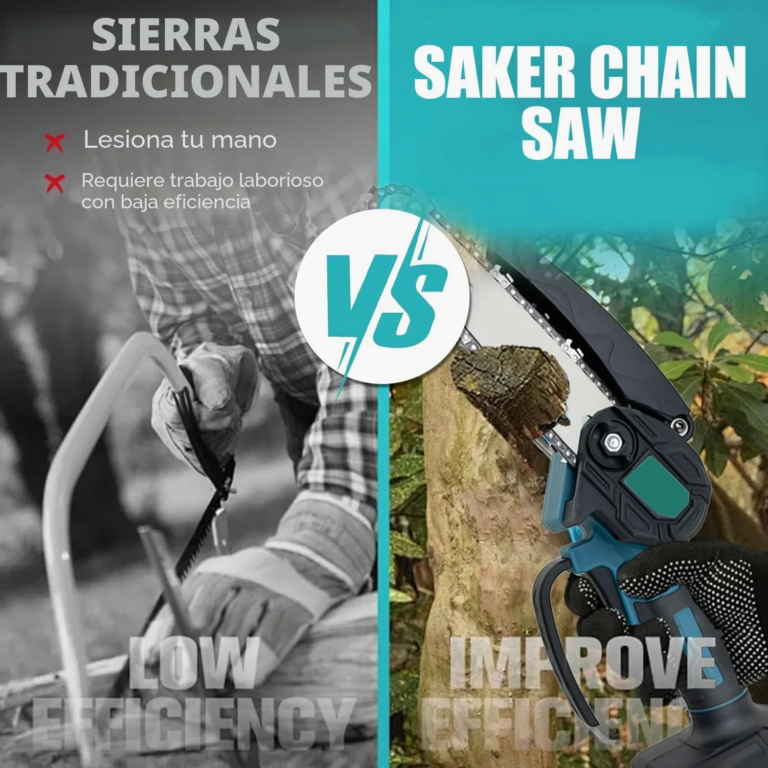 Motosierra de poda inalámbrica 2 en 1, 4100 RPM, mango telescópico 1,3-2,5 m, 2 baterías 3.0 Ah y cargador
