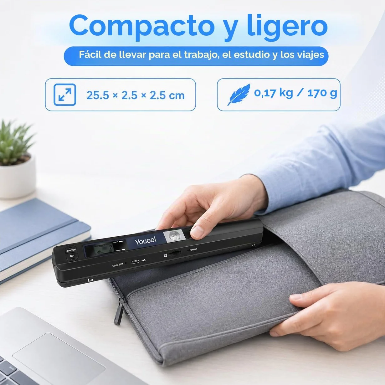 Mini escáner portátil de mano USB digitalización color 900 PPP A4 documentos JPG/PDF con tarjeta 16GB