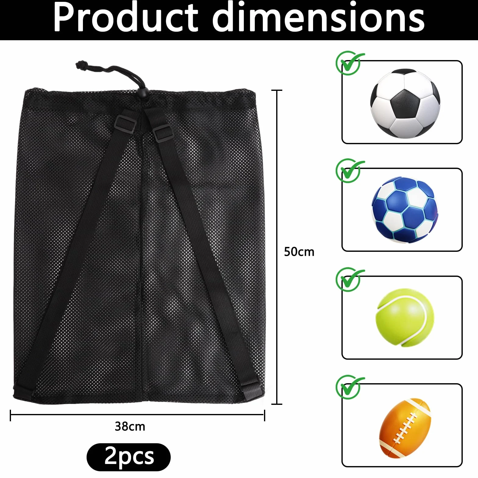 Bolsas De Malla Para Pelotas De Baloncesto, 48 X 37 Cm, Con Cordón