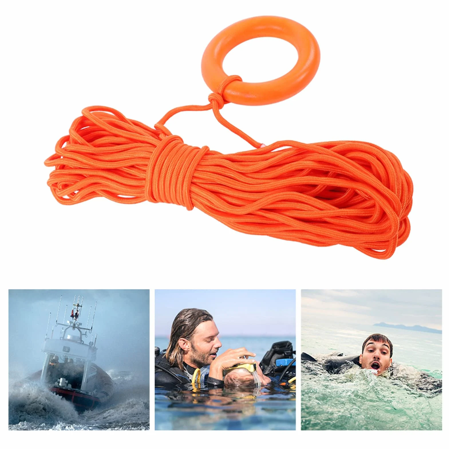 BORDSTRACT Cuerda Salvavidas Flotante 8mm x 30m, Cuerda de Lanzamiento Profesional para Rescate, Buceo Snorkel Deportes Acuáticos