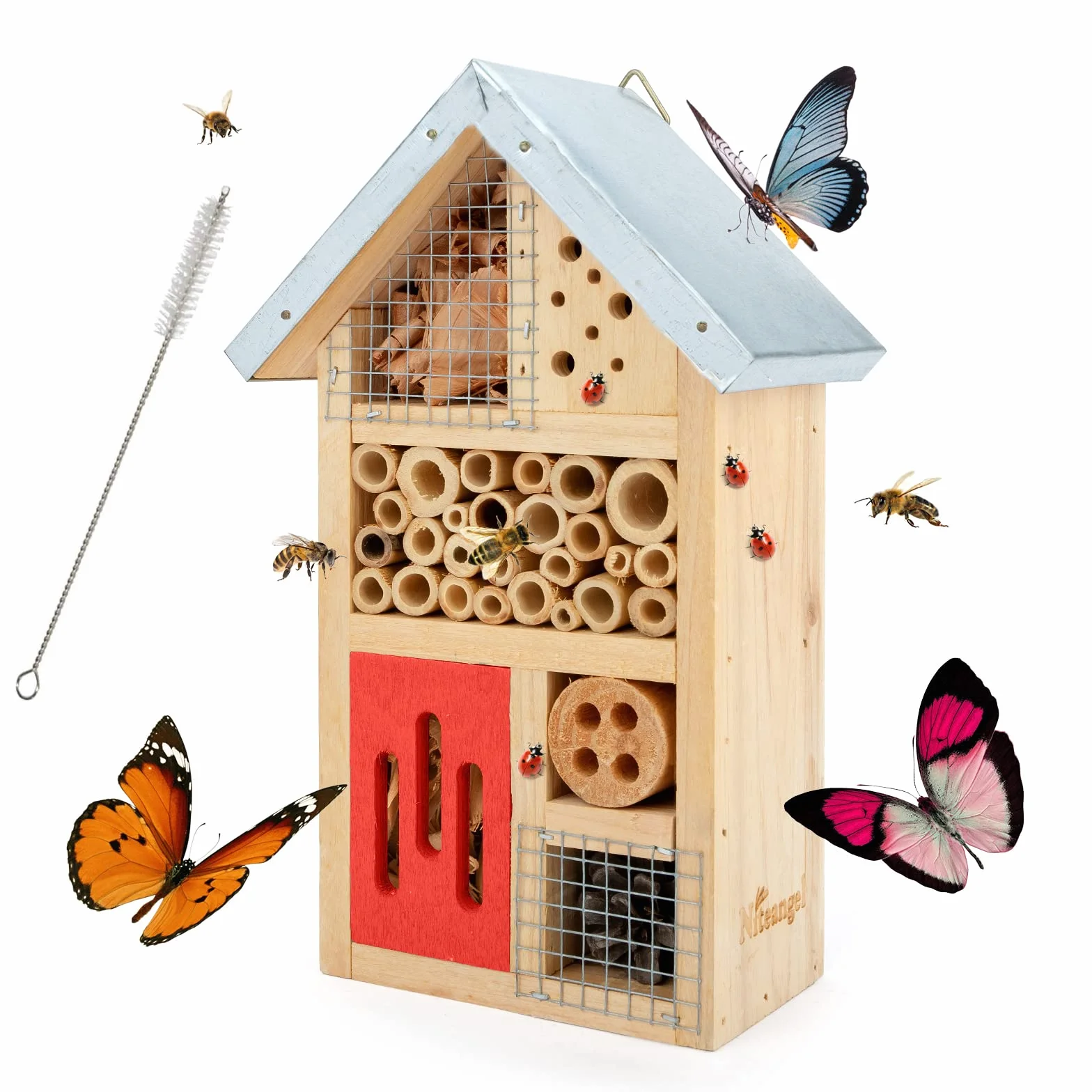 Niteangel® - Caseta de madera para insectos, el hogar perfecto para mariquitas y crisopas, así como abejas, tamaño 25,4 x 15,24 x 8,63 cm