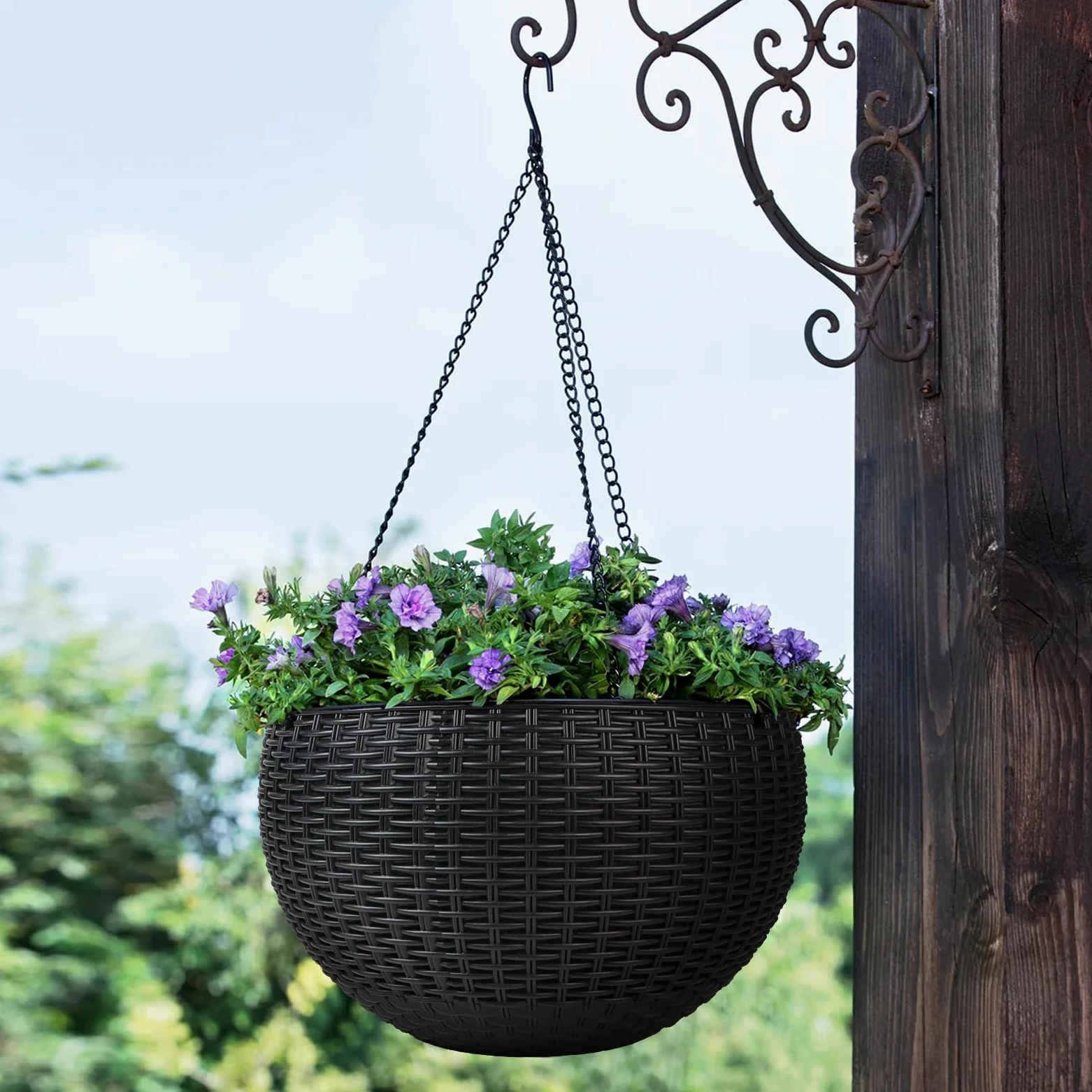 CPROSP 2pcs 28cm Auto-Riego Jardinera Colgante con Indicadores de Nivel de Agua y Ganchos De Cadena, Autorriego Maceta Colgante, Jardinera De Riego Maceta Auto para Exteriores, Techos, Balcones Negro