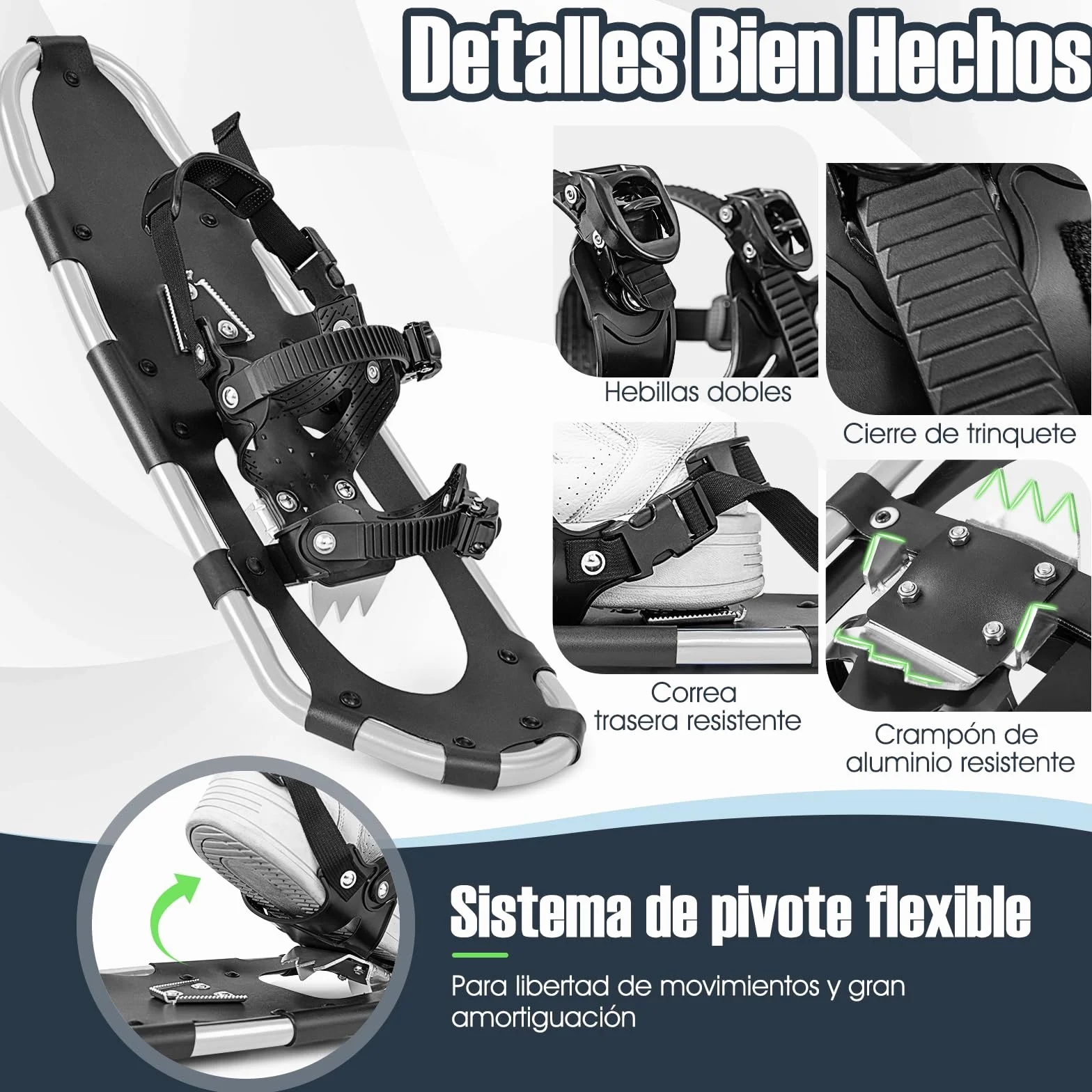 COSTWAY Raquetas de Nieve 4 en1 Aluminio 35-45 cm Bastones Trekking Bolsa Impermeable