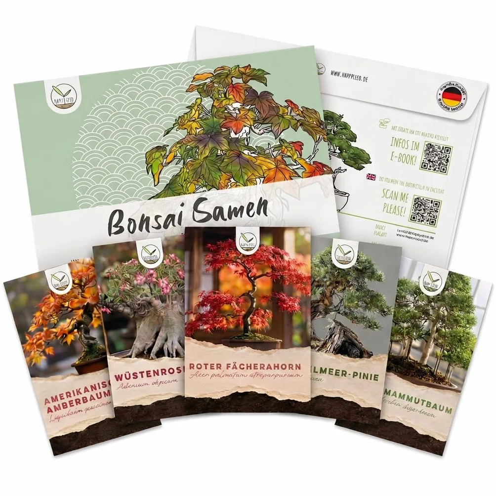 Semillas de bonsái excepcionales con una alta tasa de germinación - Set de semillas de plantas para tu propio árbol de bonsái (set de 5 piezas, guía electrónica GRATUITA)