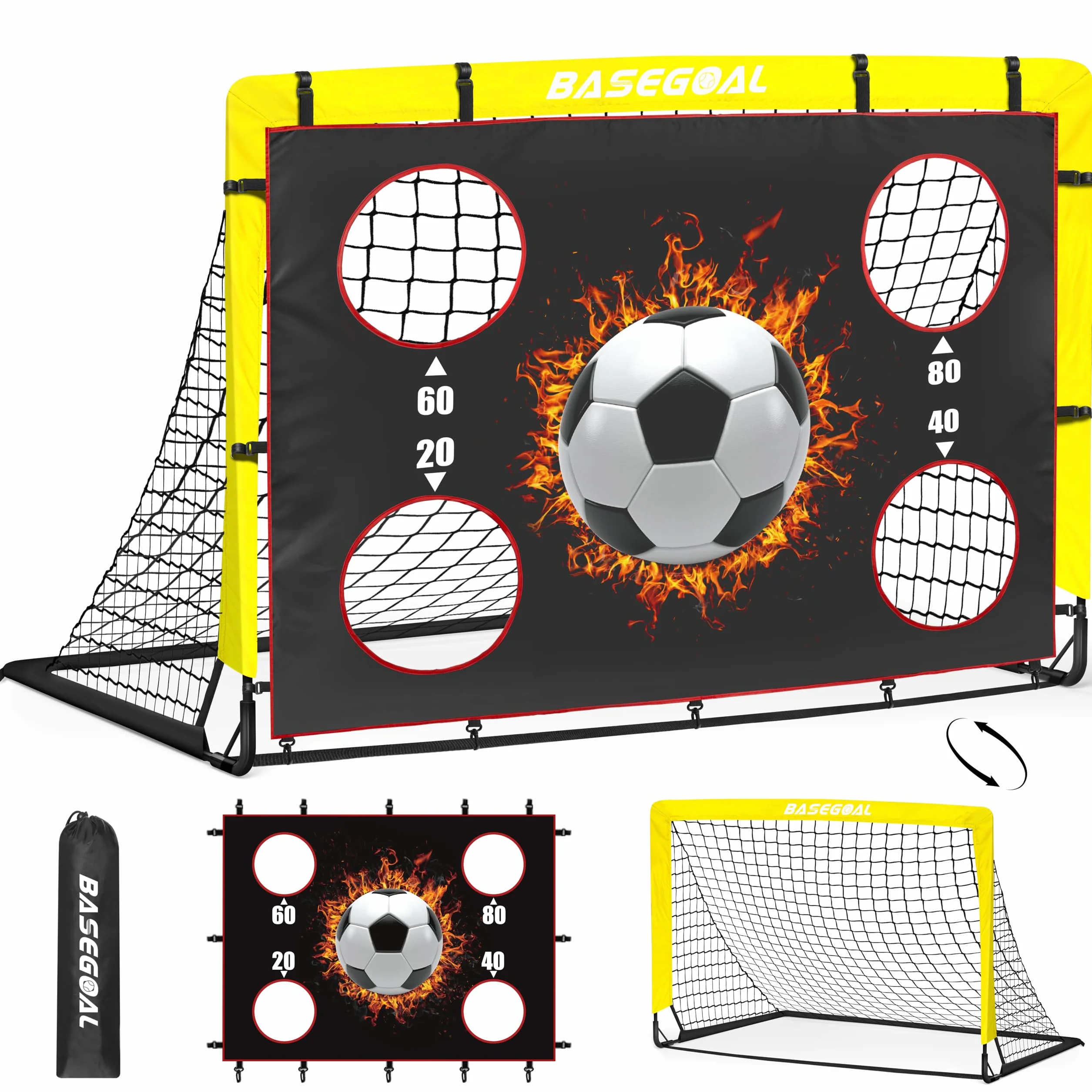 BaseGoal Red de Portería de Fútbol Plegable 150x120cm con Bolsa de Transporte