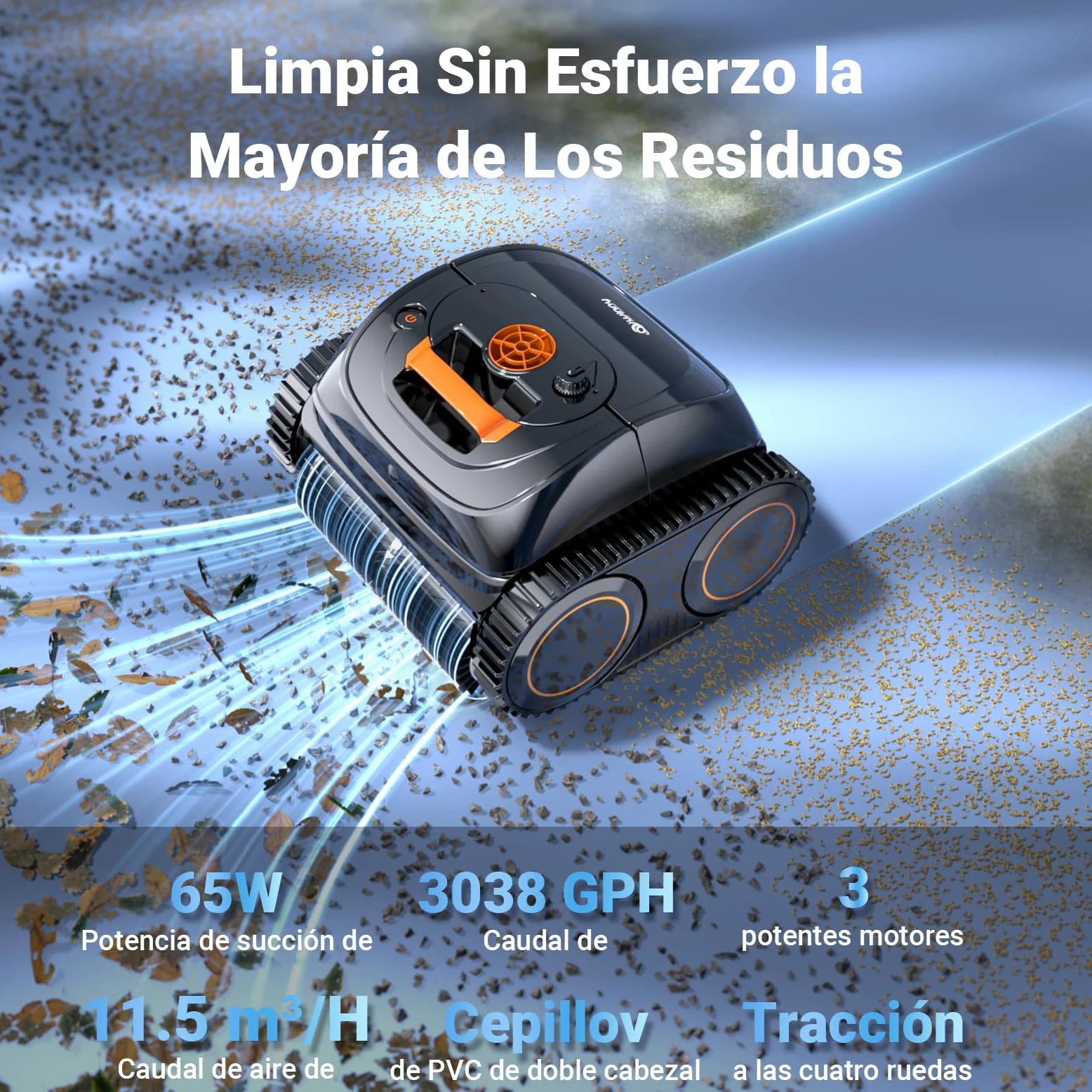 WINNY POOL CLEANER Winny C1 Robot Piscina y Limpiafondos Piscina-Sin Cables, 150 min de Autonomía, Limpia Paredes y Fondo, Navegación Inteligente, Auto-Aparcamiento, Naranja Negro