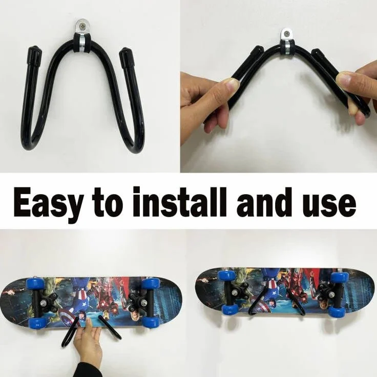 AUXPhome Estante de pared para monopatín, capacidad 4 tablas, soporte colgante para almacenamiento