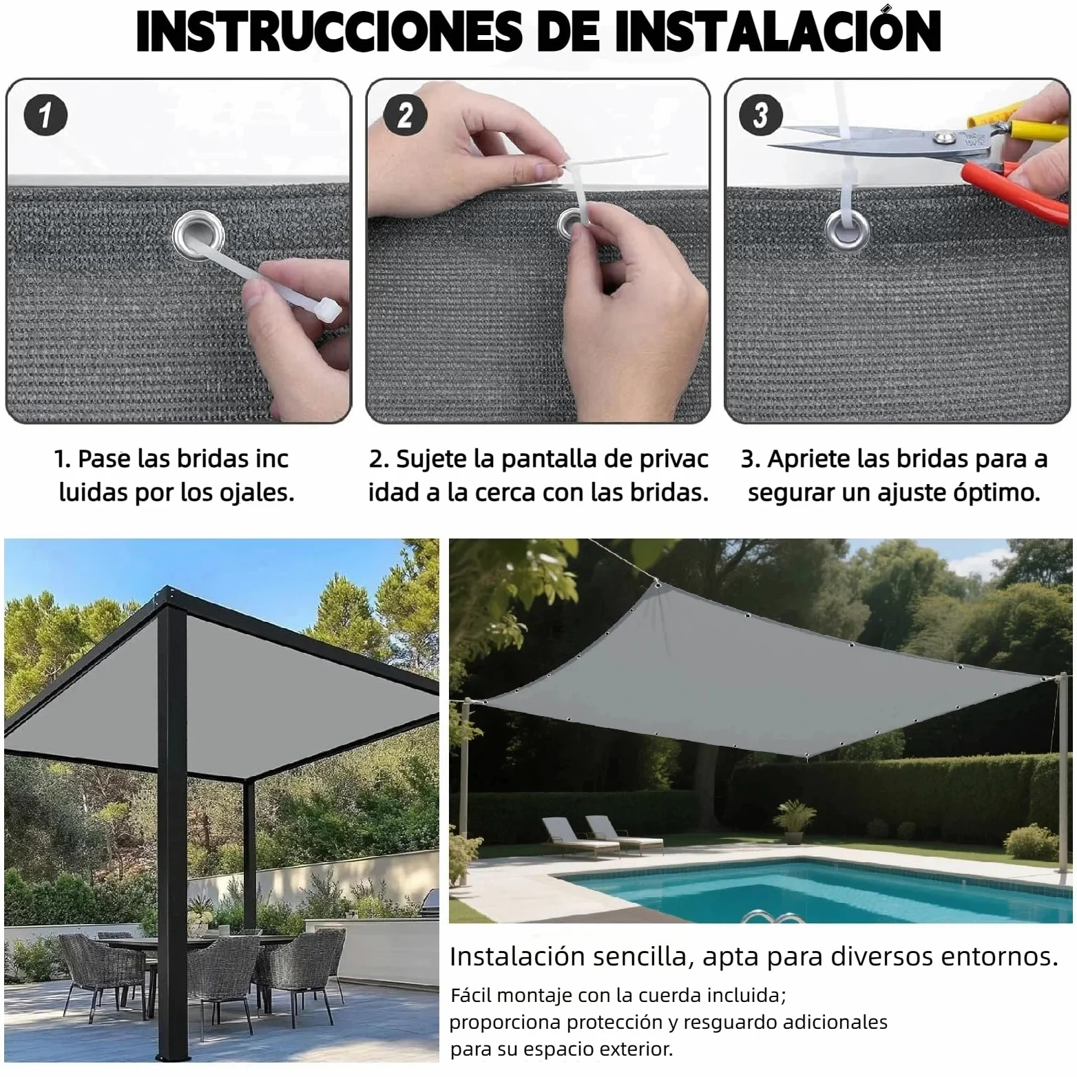 Toldo Vela de Sombra Rectangular 2.6x4.6m Impermeable Toldos Exterior Terraza Protección Rayos UV Resistente al Desgarro con Ojales y Cuerdas para Balcon Patio Exteriores Jardín (Gris Claro)