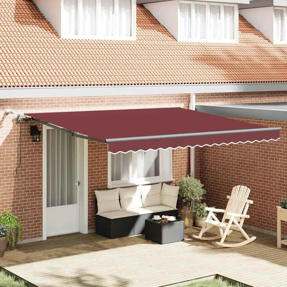 Toldo automático con LED burdeos 400 x 300 cm, aluminio recubierto de polvo, extensible con sensor de viento, iluminación LED, protección solar para terraza, balcón, jardín, exterior