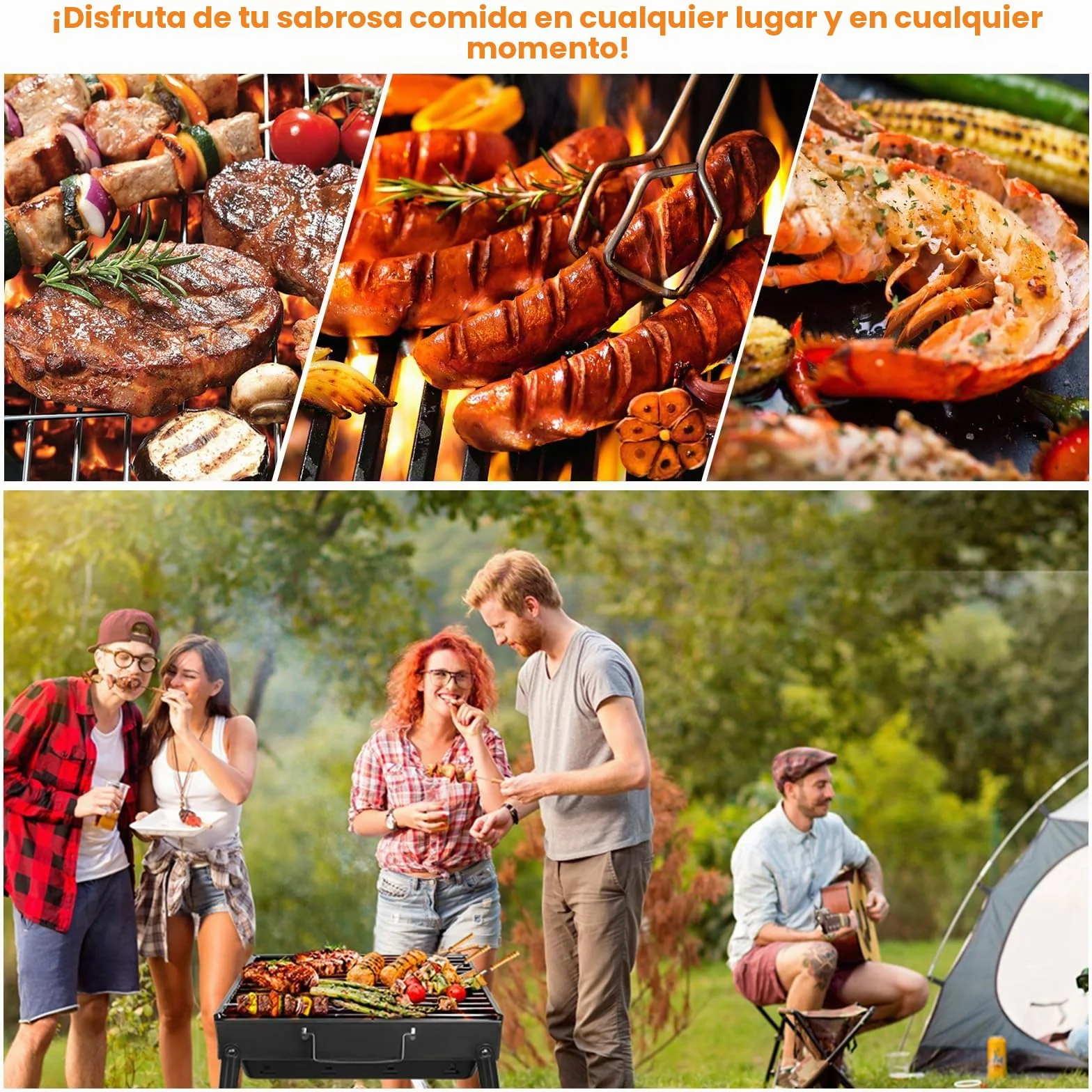 Uten Barbacoas Portátiles de Carbón, Parrilla de Acero Inoxidable para Ahumar y Acampar al Aire Libre, Char Broil BBQ Pit Grill (Mediano), Negro