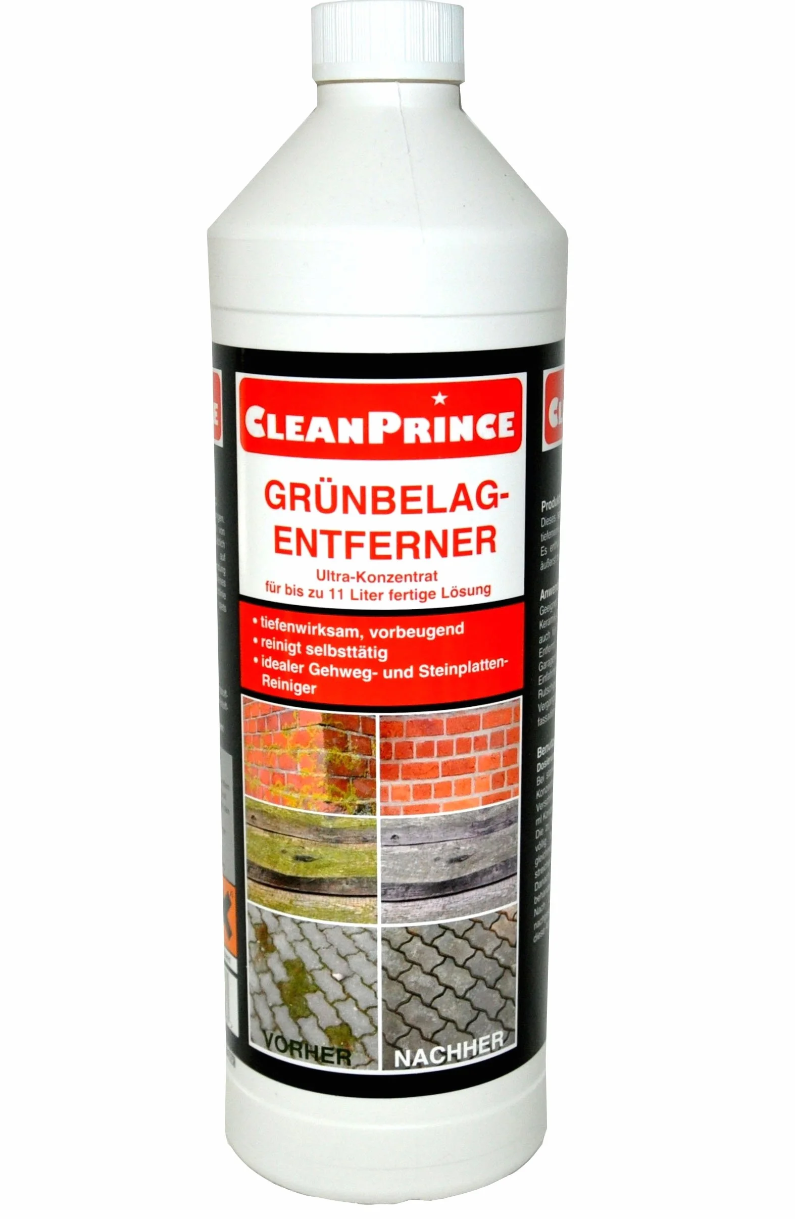 CleanPrince Eliminador de Verdín 3 x 1 litro Alto concentrado Verdín borrar Eliminador Limpiador Verdín-Eliminador Trituradora Musgo Verdete Madera Vaso Hormigón Piedra Natural Mármol