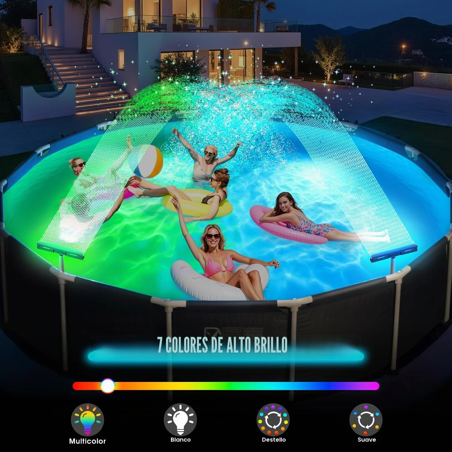 KingSom Fuente de Piscina con Luces de Colores, Fuente Piscina Cascada Recargable con Botones y Control Remoto, 10000 mAh Fuente de Luces para Piscina Elevadas y Enterradas, Fuente de Agua-Violeta