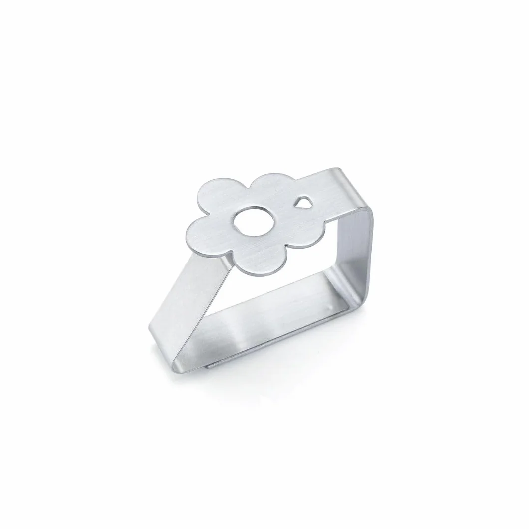 Pinzas para Mesa Exterior - Pack 4 - Clips Mesa de jardín Exterior - Sujeta manteles para Mesa de terraza - Agarra manteles - Acero Inoxidable - Accesorios Autocaravana (Flor)