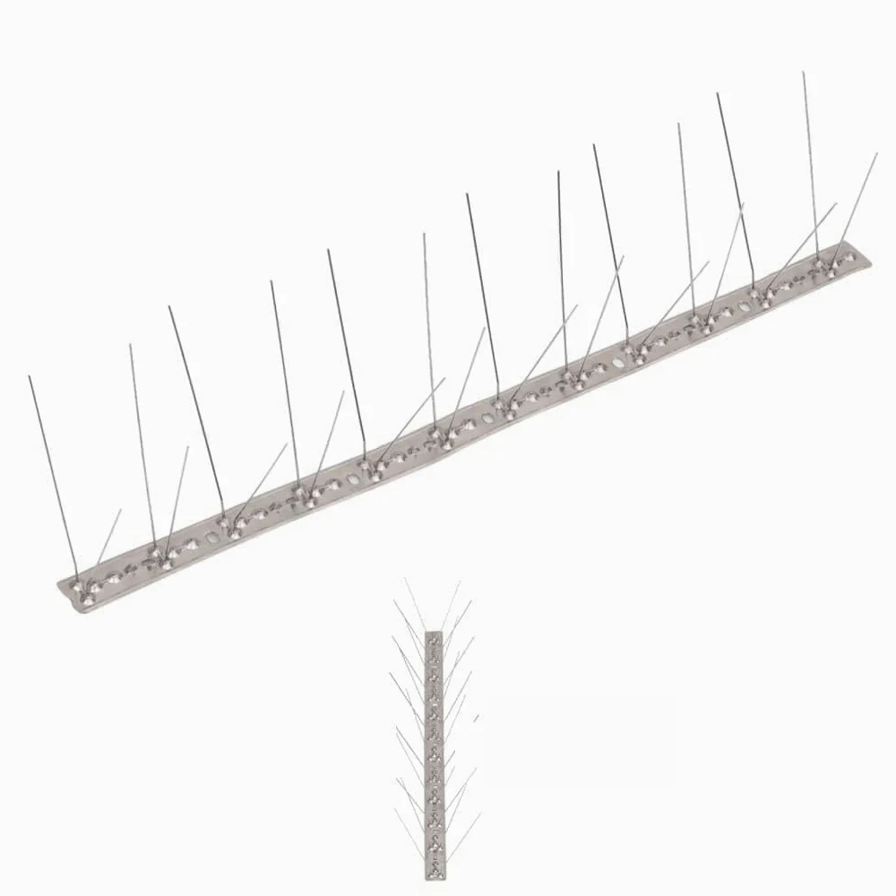 Juego de 20 púas antipalomas de acero inoxidable, 10 m, 4 filas, para jardín, terraza, balcón, desván, ahuyentador de animales, antipájaros, sin veneno, resistente a la intemperie, defensa