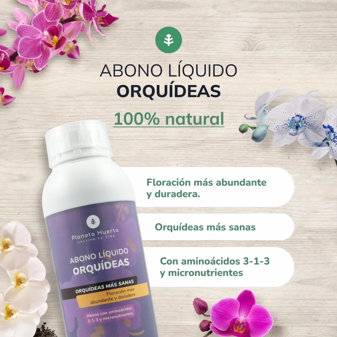 Planeta HUERTO | Abono Líquido Orquídeas 1 Litro: Fertilizante Líquido Especializado para la Nutrición Completa de Orquídeas con Enfoque en Crecimiento y Floración Saludable