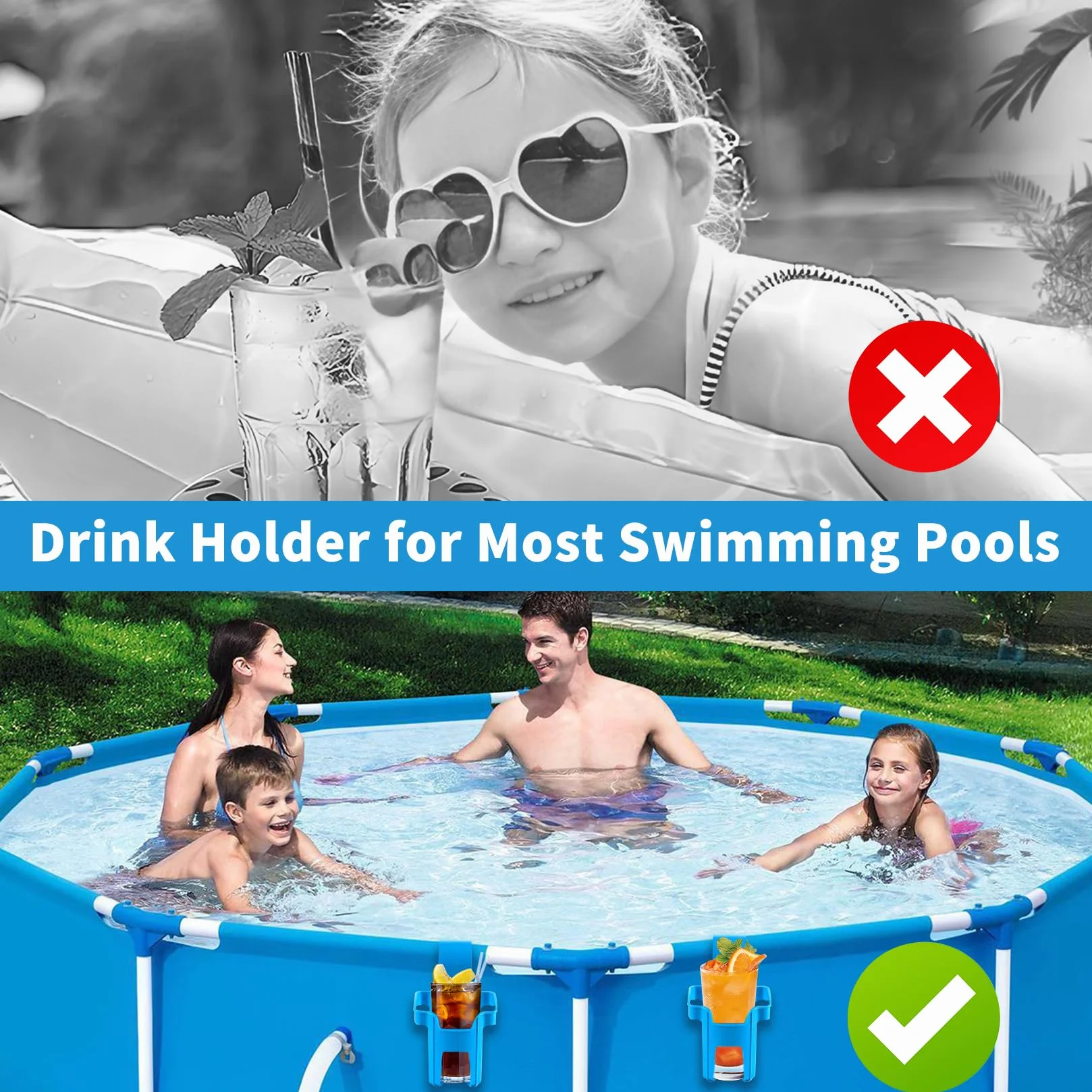 4 soportes para bebidas para piscina, soporte para colgar vasos de agua, soporte multifuncional, accesorios para piscina, sin derrames, soporte para bebidas de plástico (azul)