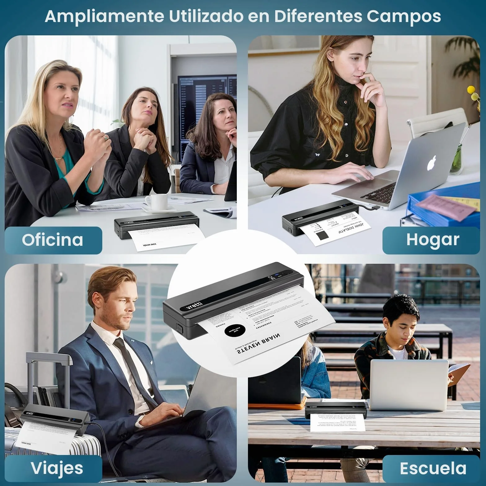 vretti PB821 Impresora térmica portátil A4 Bluetooth Android iOS