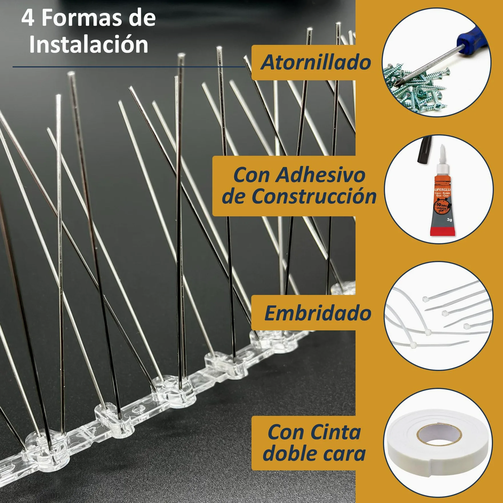 Cia&Co Pinchos Antipalomas Acero Inoxidable Modular Sistema Antipalomas Flexible con Pre-Corte Cada 5 cm – Tira Disuasoria para Balcones, Terrazas, Ventanas, Fachadas y Tejados (15 Metros)