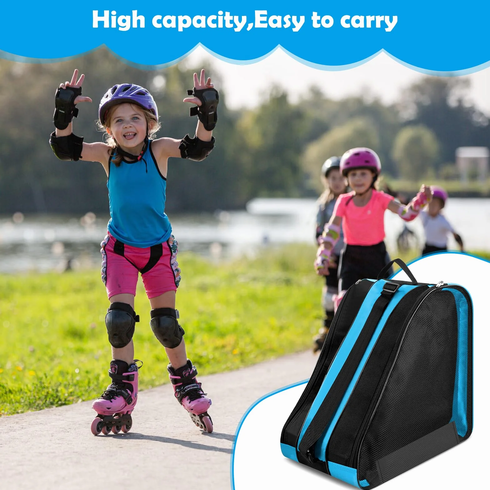 Mochila para Patines en Linea Bolsa Patines Niña Adulto 3 Compartimentos