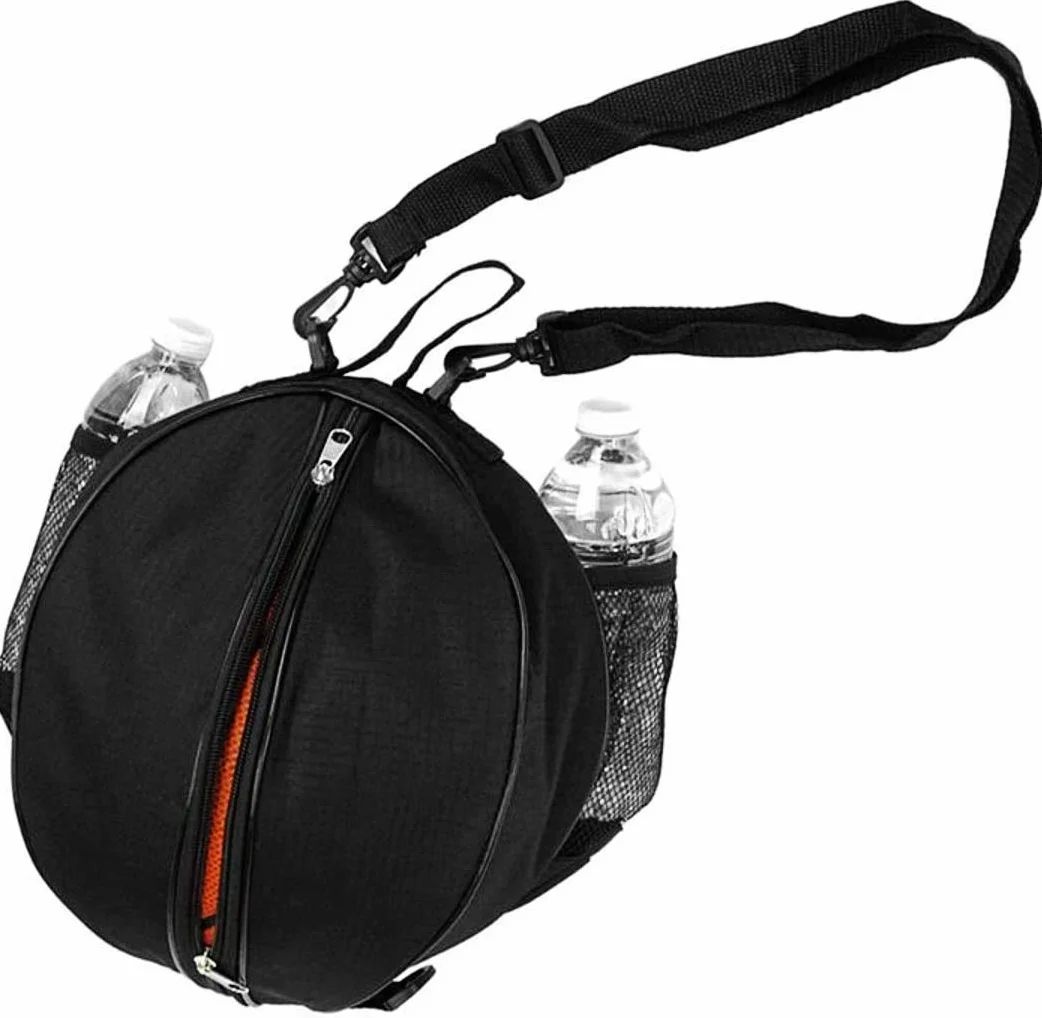 JZK Bolsa Bandolera Baloncesto Voleibol Fútbol Bolsillos Laterales Red Botella Agua Negra