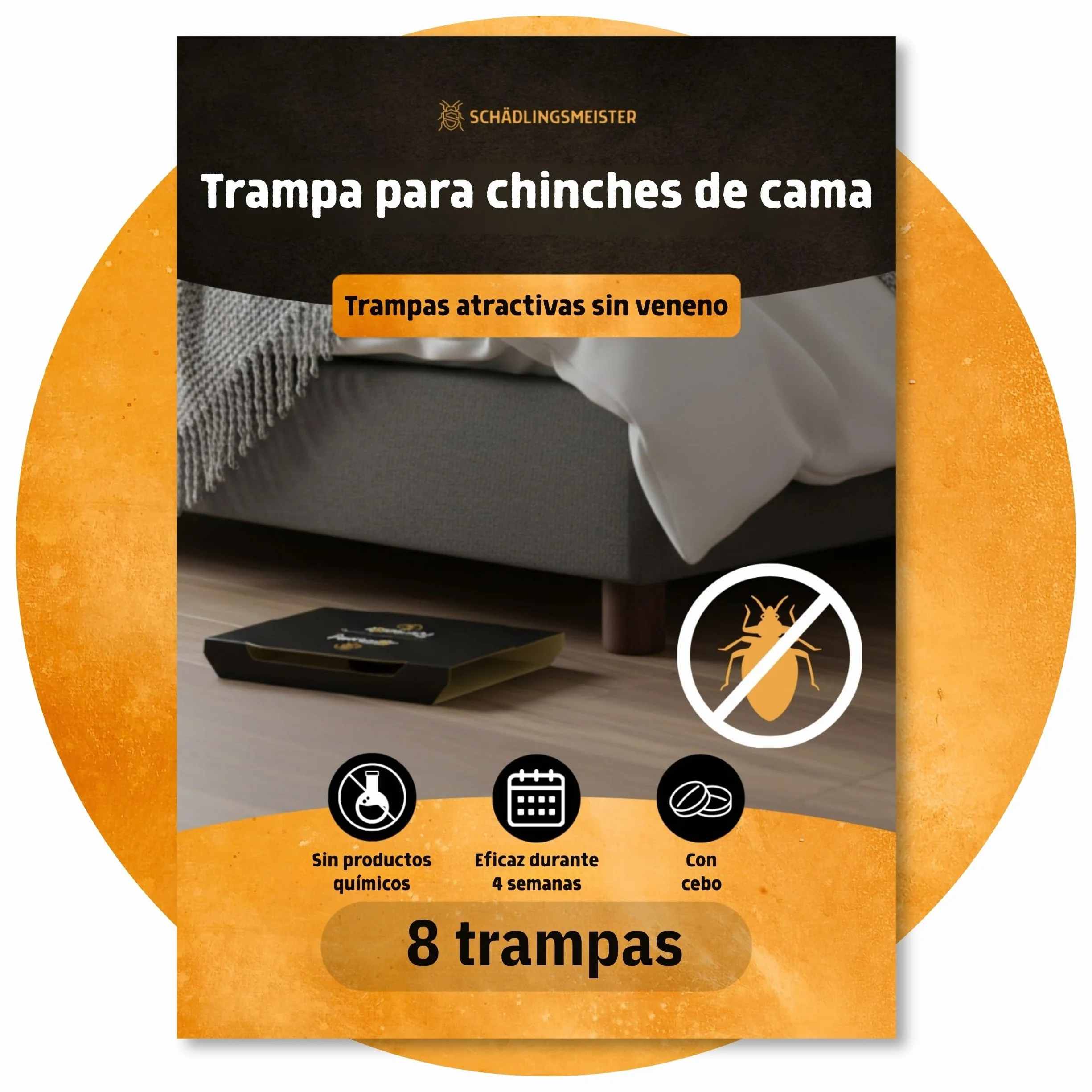 Trampa para chinches – 8 unidades – Con sustancia atrayente – Eficaz hasta 4 semanas – Para determinar la necesidad y controlar la infestación – Sin químicos – Contra Cimex lectularius y C. hemipterus