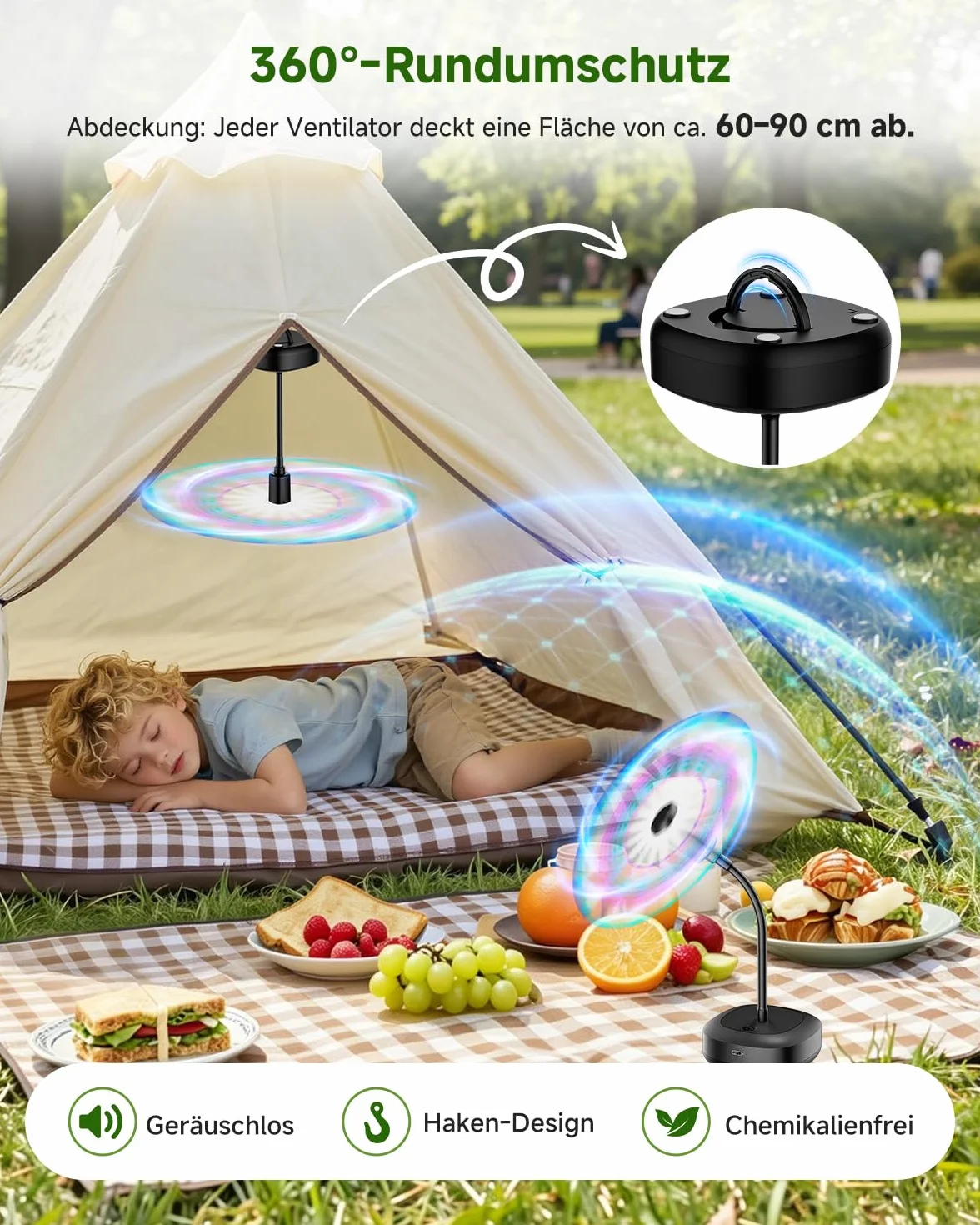 2PCS Ventilador Repelente de Moscas, Plegable Colgante Ventiladores Antimoscas, Protección para Mosquitos, Insectos y Avispas, Fly Repellent Fan Recargables para Exteriores Balcones y Restaurantes