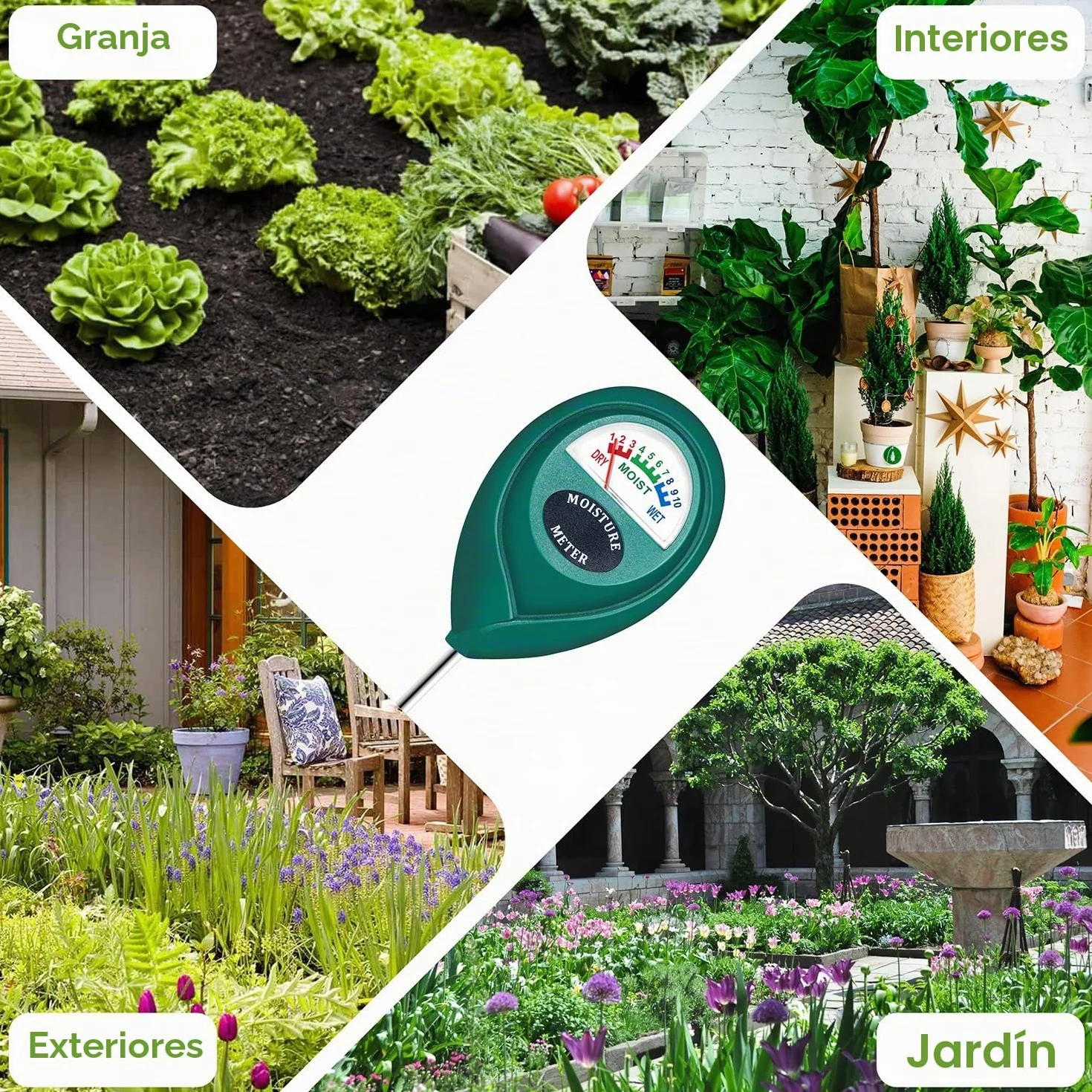 XLUX medidor humedad plantas, higrómetro de suelo, monitor de riego de flores, para plantas de interior y exterior, no se necesitan baterías