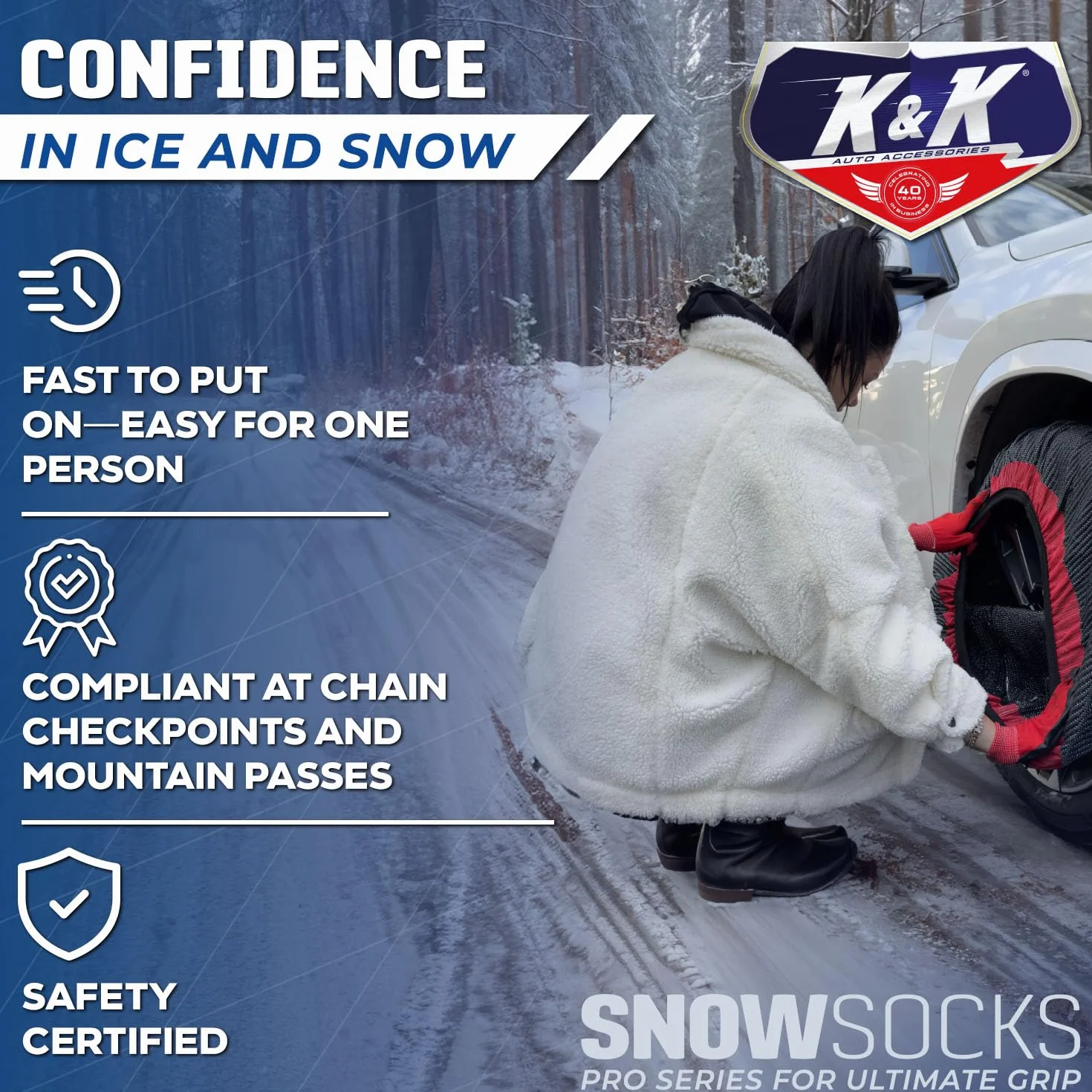KNK Boutique Calcetines de nieve para neumáticos Serie Pro - Alternativa de agarre máxima para cadenas de nieve - Dispositivo de tracción (grande)