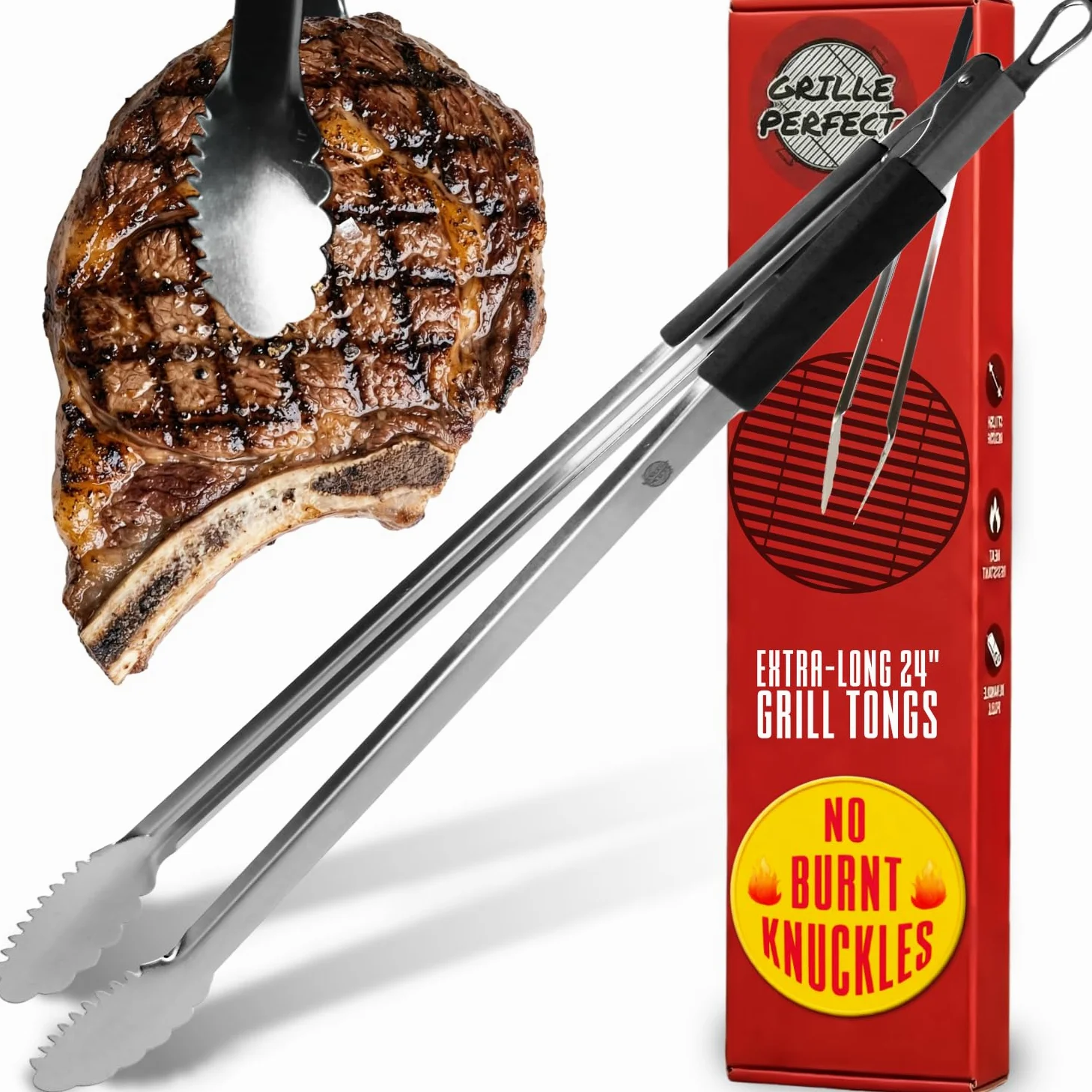Pinzas para parrilla de 61 cm, superlargas, extra resistentes, para asar y asar, resistentes al calor, de acero inoxidable, para barbacoa, cocina al aire libre y cocinar alimentos calientes a la